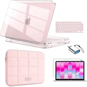 Macbook Neo 5-Piece Aesthetic Transparent Protection Set, Glossy Crystal Case + Keyboard Film + Screen Protector + Plush Sleeve + Adapter