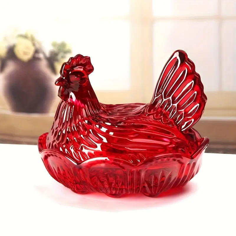 PABHAN Exquisite and durable waterchicken crystal glass candy plate, garden style fruit plate with lid, candy bowl, colorful table dessert plate, snack bowl, egg plate, kitchen accessories, home living room decoration, lovers, Easter gifts