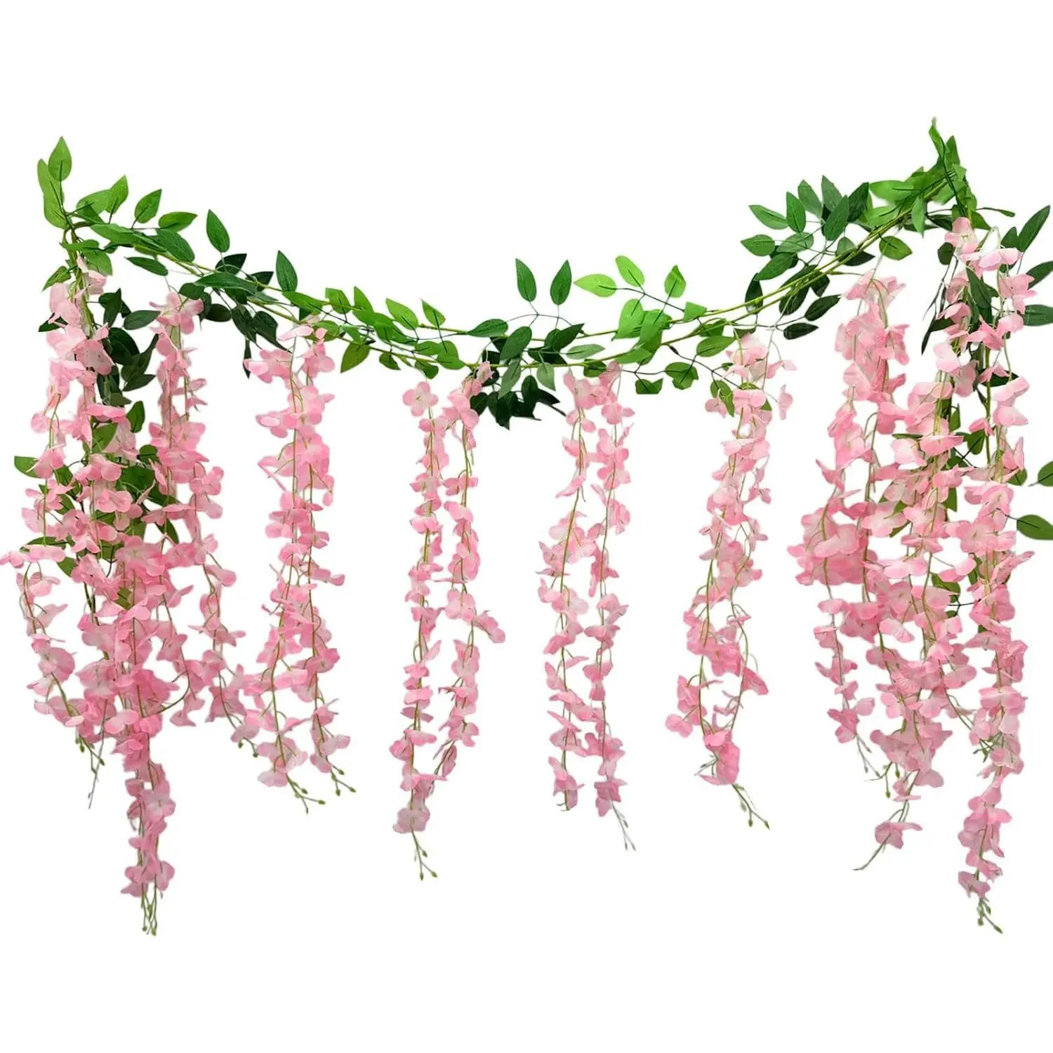 2 Pcs Wisteria Hanging Flowers Pink Artificial Wisteria Vines Hanging Flower Vines Silk Wisteria Flowers Vine for Wedding Arch Party Garden Home Decor Table Backdrop 6 Feet