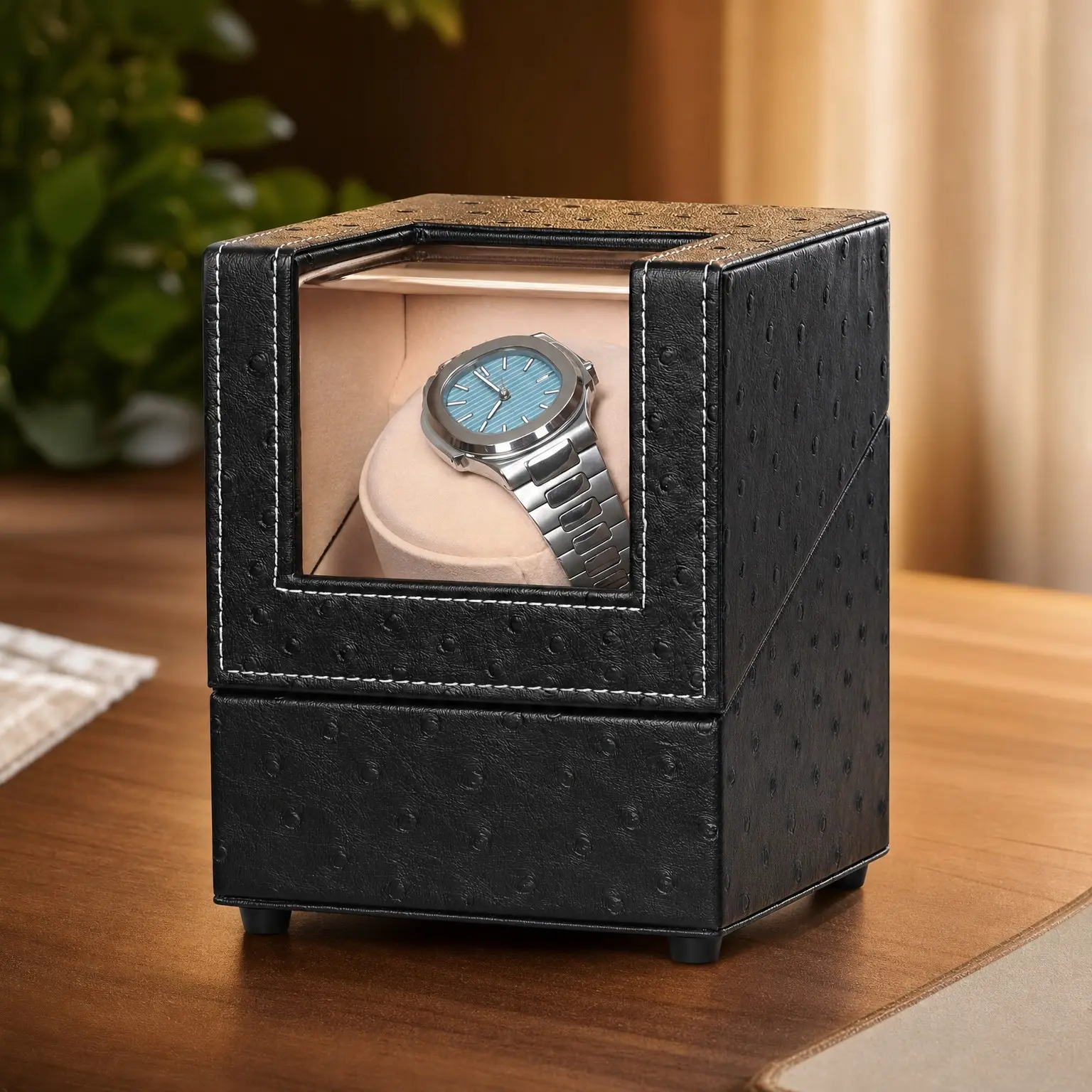 Single Watch Winder for Automatic Watches with Super Quiet Japanese Motor, 4 Rotation Modes, Flexible Plush Pillow Fits Men's and Women's WatchesGift