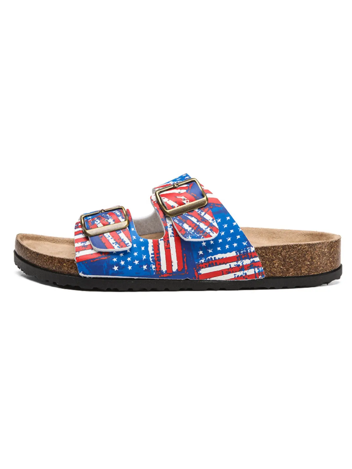 Vintage Glossy American Flag Print Cork Slippers, Adjustable Striped Laces, Comfortable Eva Sole, Ideal for Outdoor Activities