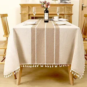 Rectangular Table Linen Tablecloth, Natural Color, Multiple Sizes (Suitable for 3-4 ft, Narrow for 5 ft Rectangular Tables), Farmhouse Neutral Tablecloth