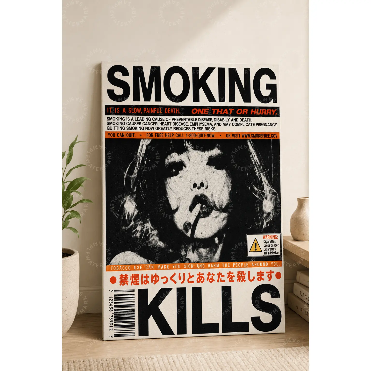 Smoking Kills Anti-Smoking Canvas Poster, Black White Orange Health Awareness Wall Art, Bold Graphic Bedroom Wall Art, Living Room Decor, Office Wall Art, Educational Statement Gift
