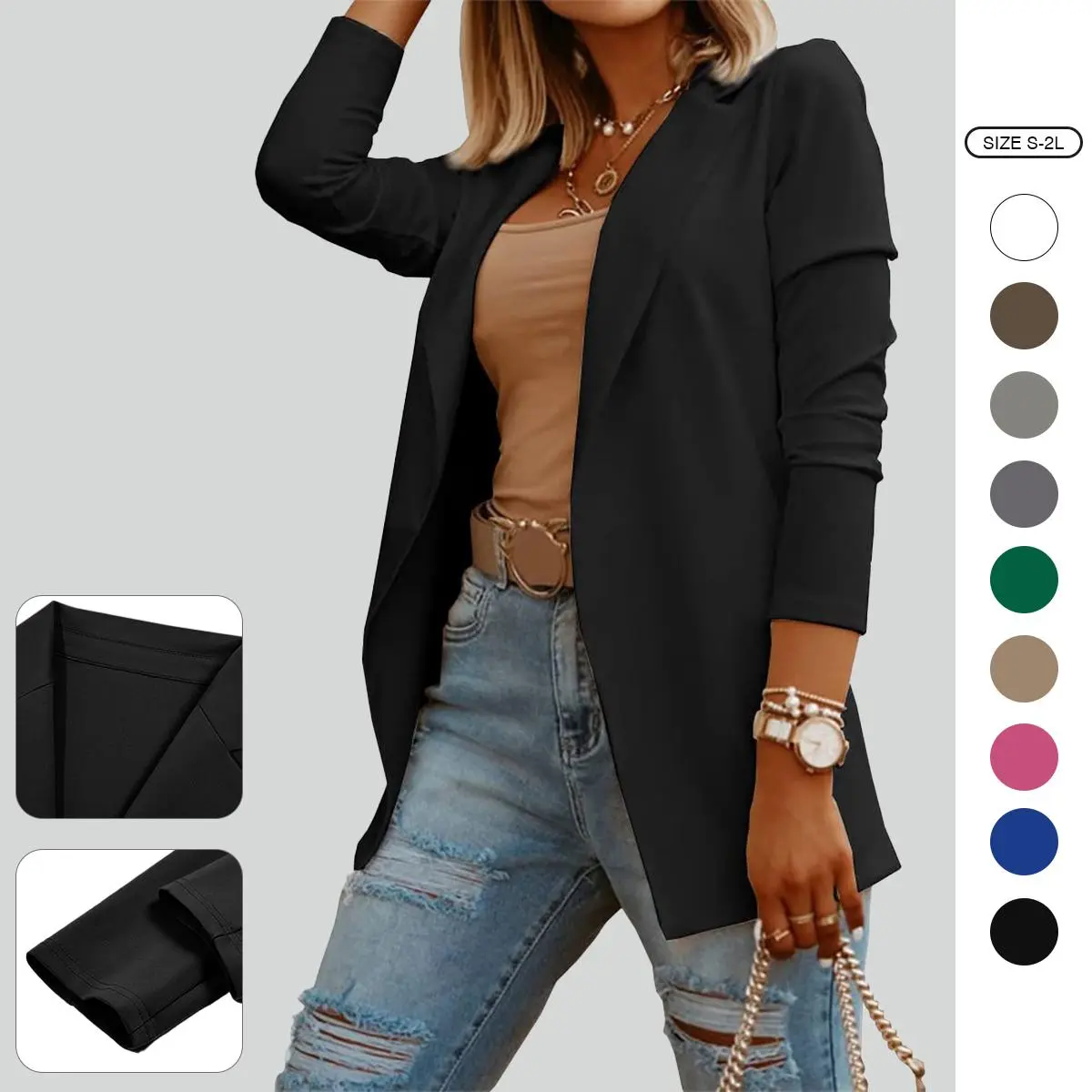 [No Button and Pocket] Imily Bela Womens Casual Long Sleeve Blazers Solid Color Blazer Work Office Open Front Blazer Conton Jacket,back to school,back to school shopping