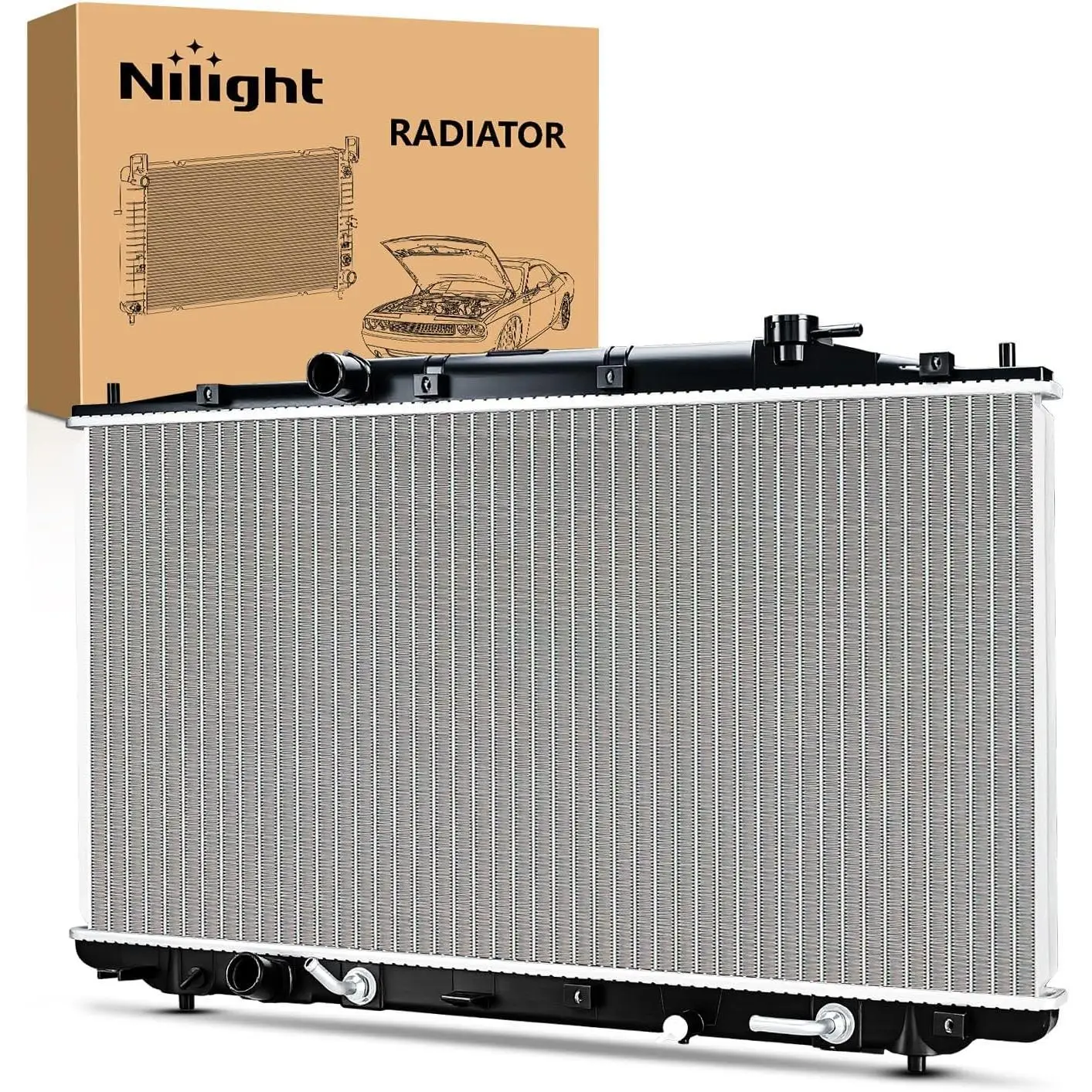 Nilight 116% Leak Tested 1x New Complete Radiator - Acrylonitrile Butadienestyrene Engine Coolant Assembly for 2008-2012 Honda Accord 2.4L L4, 2012-2015 Crosstour 2.4L L4, Replace# 19010R70A51