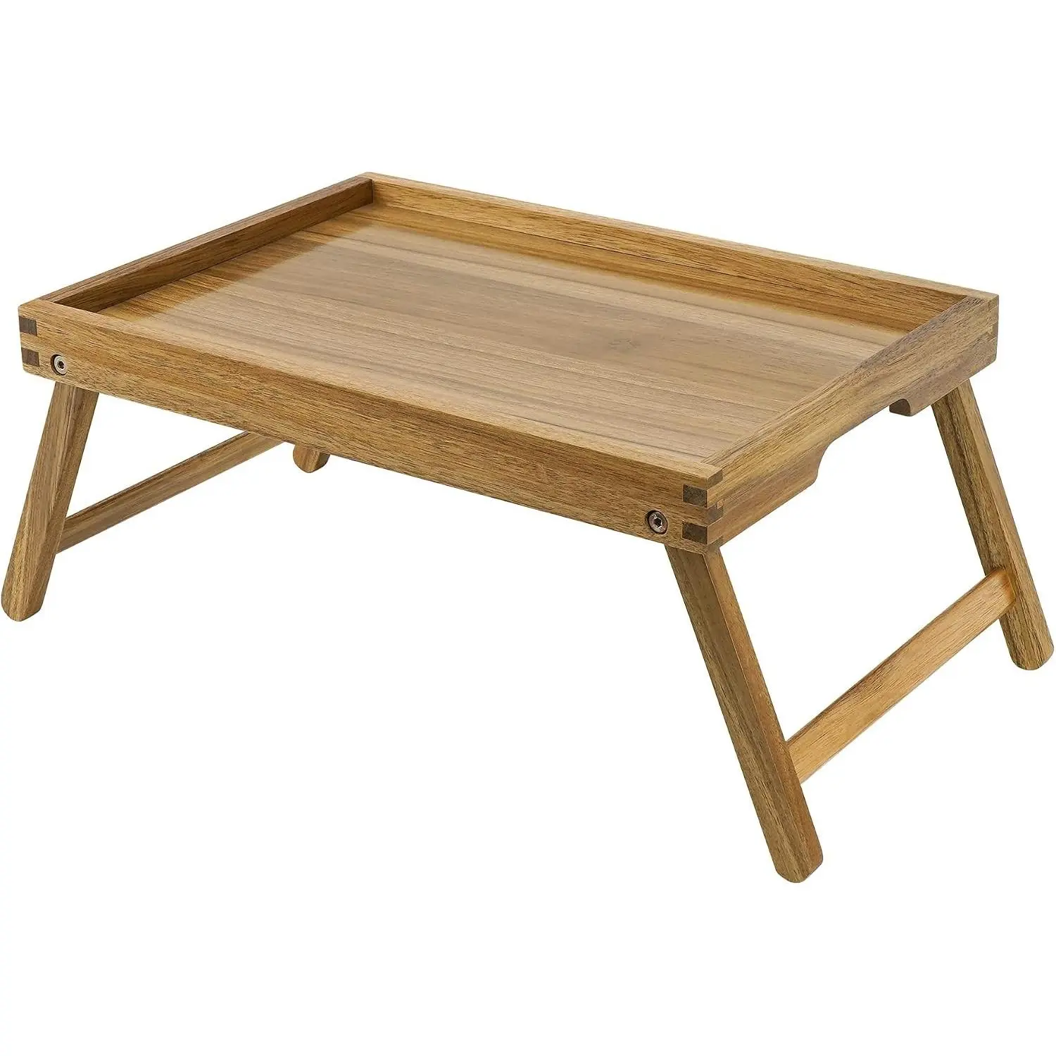 VaeFae Acacia Bed Table Tray, Wooden Breakfast Tray with Folding Legs, Bed Tray for Eating and Laptop, Eating Trays for Bedroom