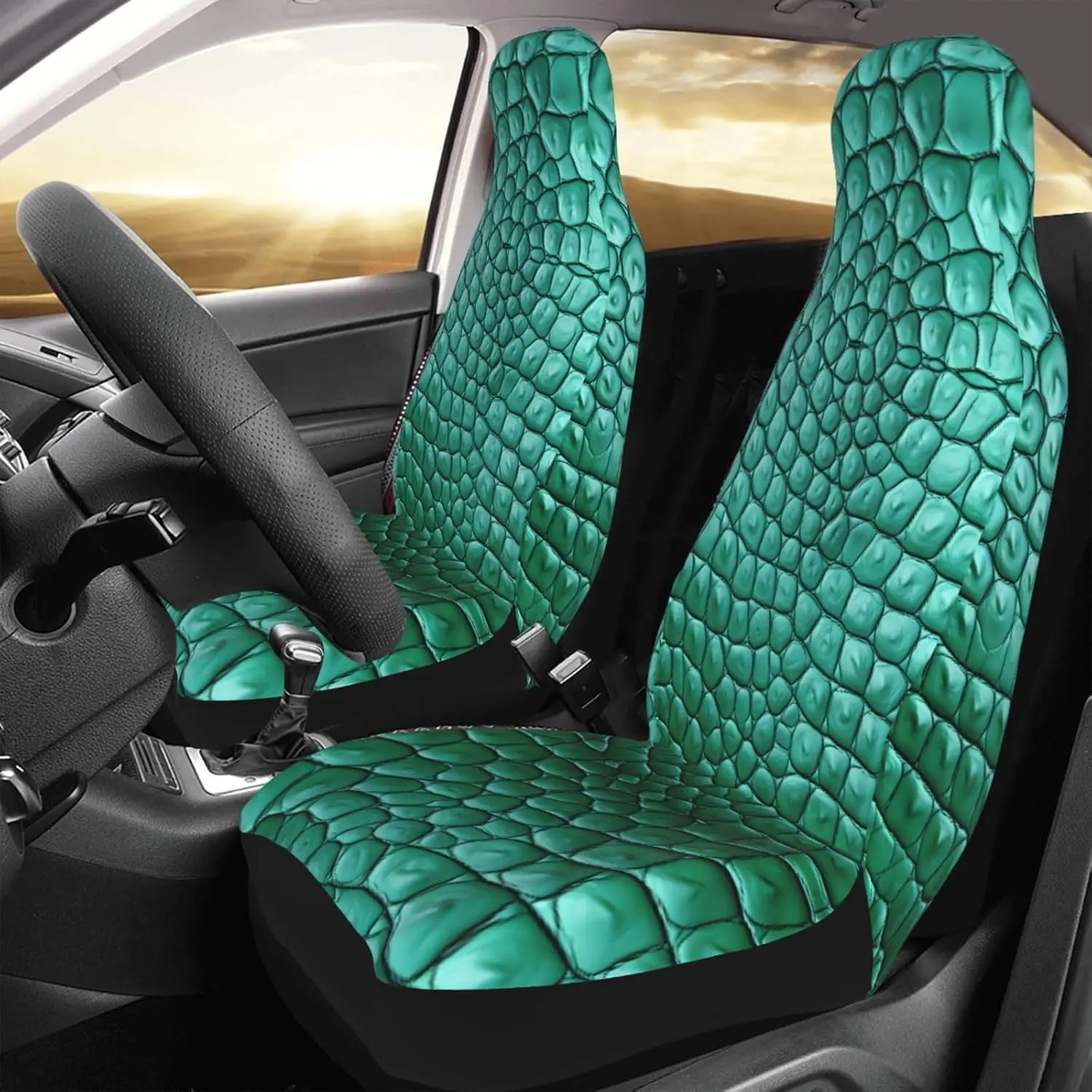 Emerald Crocodile Leather Seat Protectors 2-Pack - Heavy Duty Non-Slip Guard for SUV Truck Van