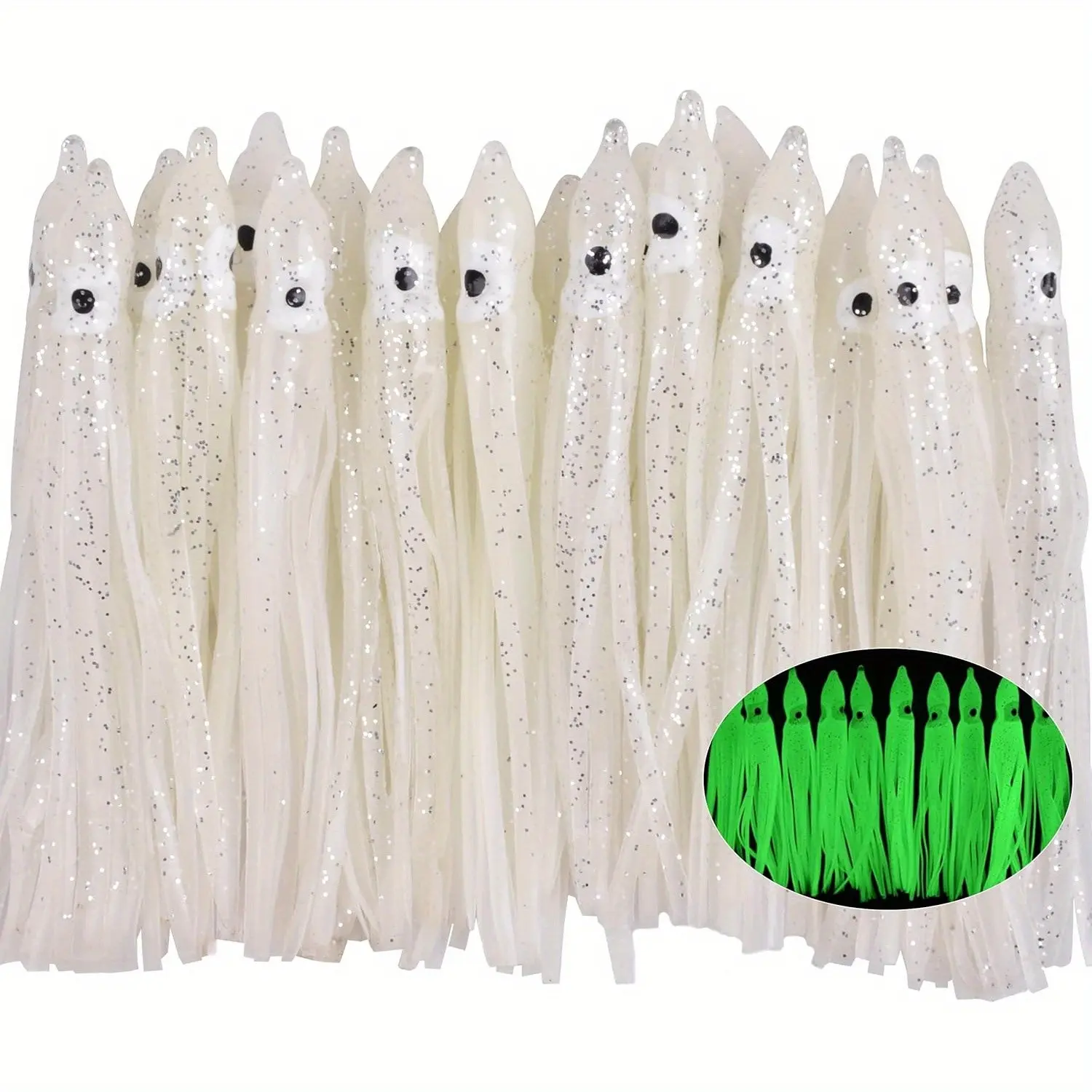 Squid Skirts Octopus Skirts Saltwater Trolling Lures, Soft Plastic Fishing Lures, Glow Octopus Lures, Multicolored 9cm 11cm, for Sea Bass Salmon Trout Tuna