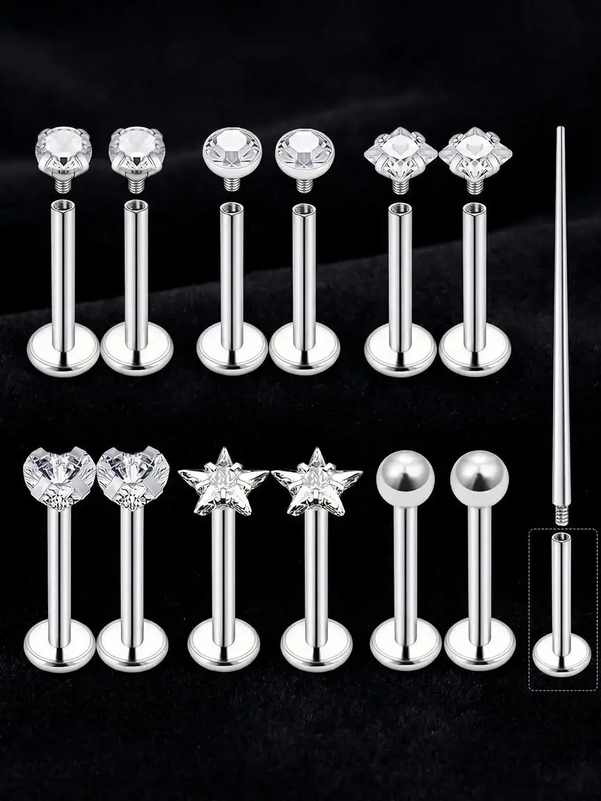 [Lip Labret Medusa Rings] 13pcs 16G Internally Threaded Lip Labret Medusa Rings Studs | Surgical 304 Stainless Steel Snake Bite Lip Rings, Flat Back Catilage Tragus Helix Daith Earrings Body Piercing Jewelry for Women Men Helix Pierced Ring Cartilage Stud