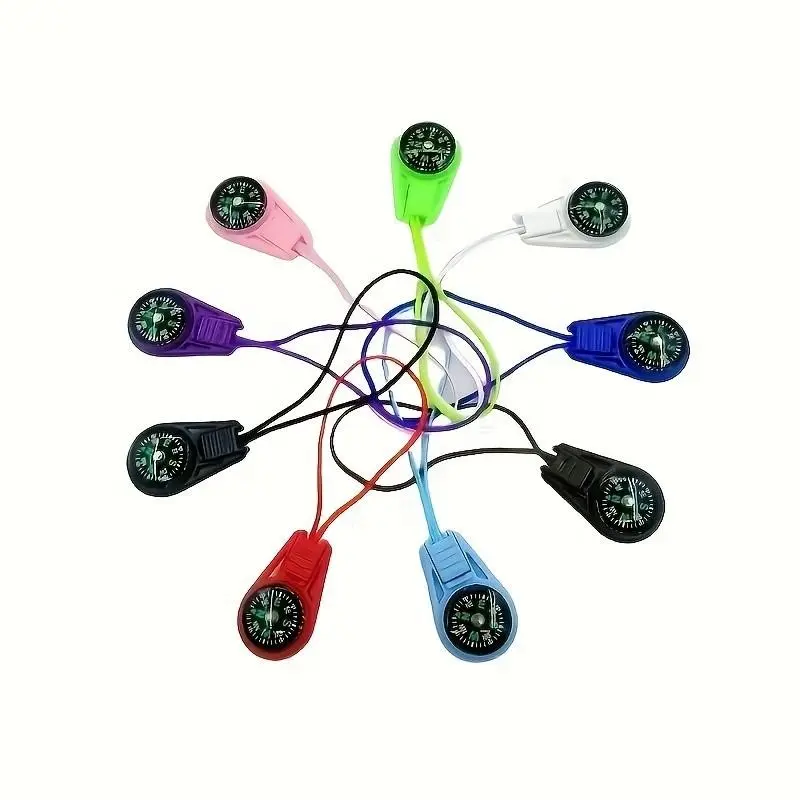 10pcs Portable Lanyard Compass, 9 Colors Multifunctional Plastic Compass, Outdoor Survival Tool, Camping Gear, Hiking Tool, Portable Compass