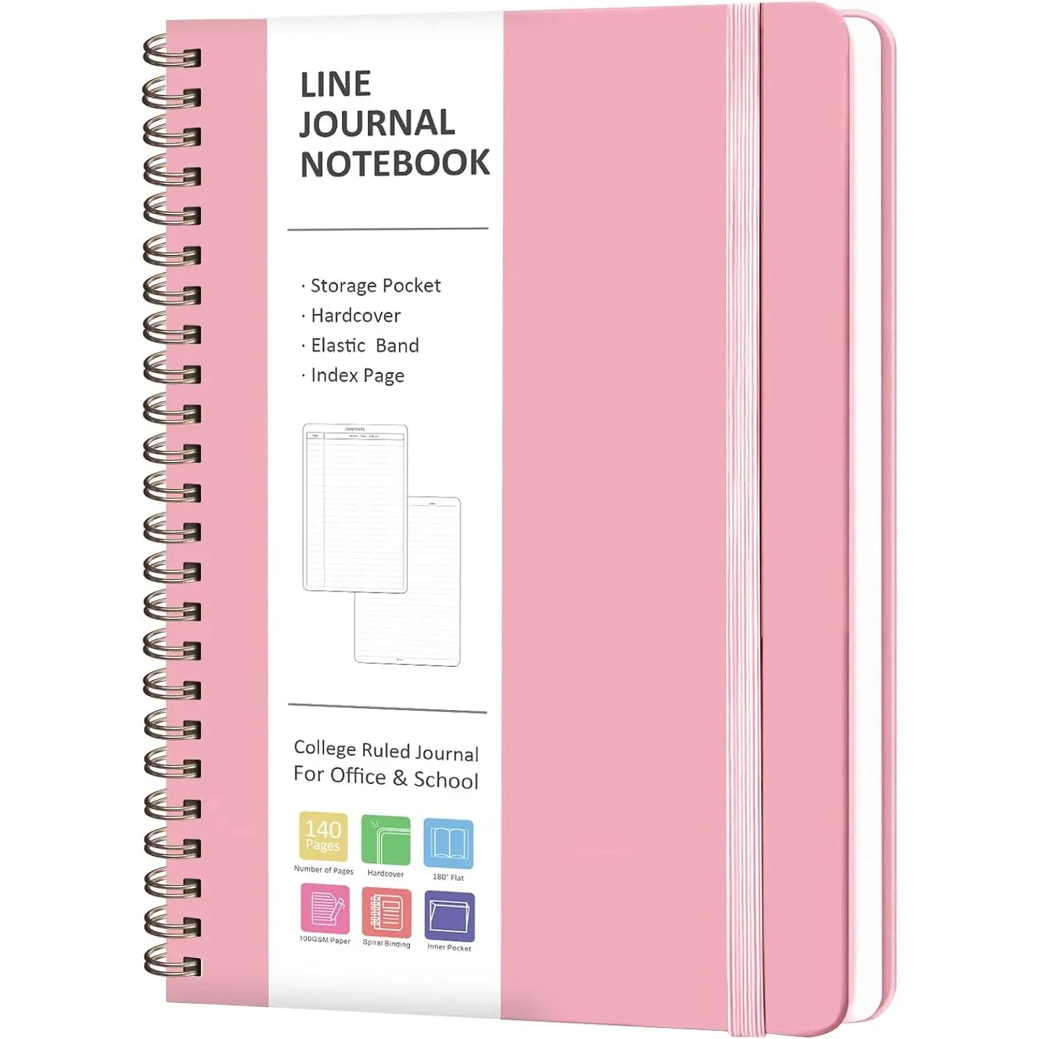 A5 Lined Spiral Journal Notebook, 146 Pages Hardcover Notebook with 100 GSM Thick Paper, Inner Pocket & Elastic Closure, 5.7" x 7.9", Notebooks for Work, School, College, Office, Journaling & Note Taking