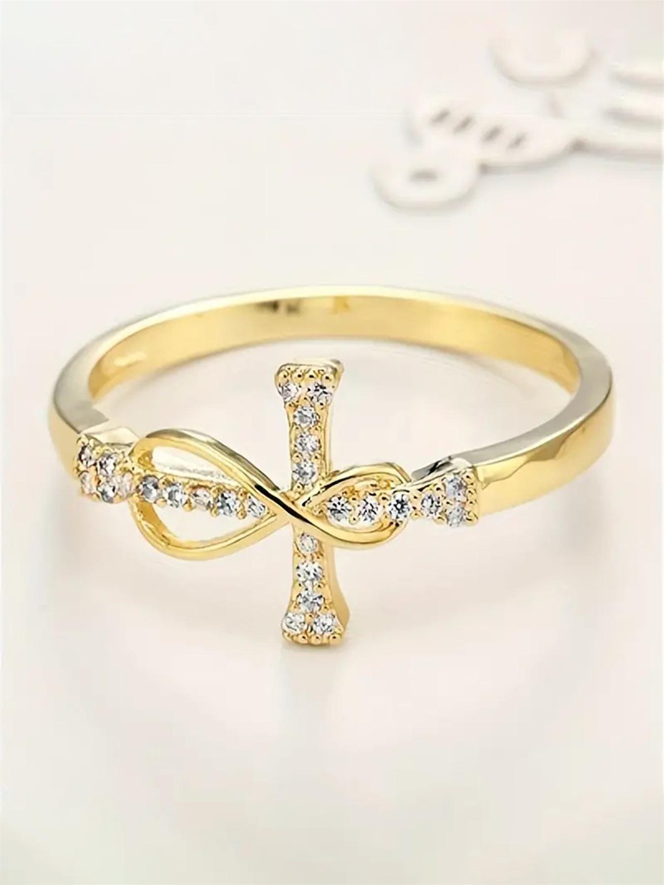 Fashion Rhinestone Cross Design Ring, Rhinestone Decor Ring, Fashion Engagement Rings, Engagement Ring Accessories, Wedding Bridesmaid Prom Jewelry, Jewelry for Birthday Gift for Women & Girls, Valentine's Day, Gift, Fashionable Jewelry