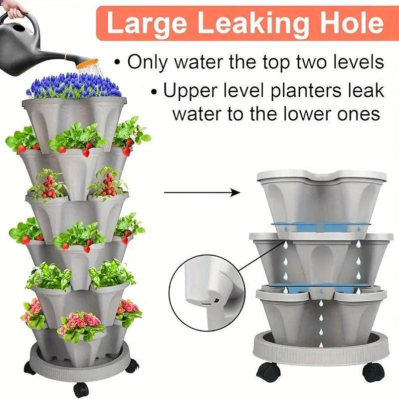 1 Set/18pcs, 6-Layer Petal Shape Stackable Planter Pots - Vertical Garden Pots for Flowers, Succulents, Herbs, Strawberries And Vegetables - New Durable PPP Plastic, New Resin Material, with Moving Wheels And Tools - Indoor/Outdoor Garden Pots
