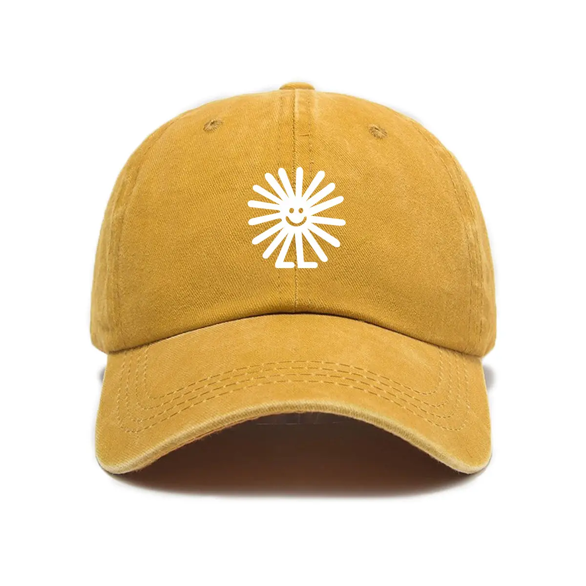Yellow Baseball Cap Cute Sun Flower Smiley Face Graphic Printed Washed Cotton Vintage Unisex Dad Hat Trendy Happy Fashion Casual Streetwear Outdoor Adjustable Sun Trucker Hat Everyday Headwear Summer Beach Gift For Men Women Friend