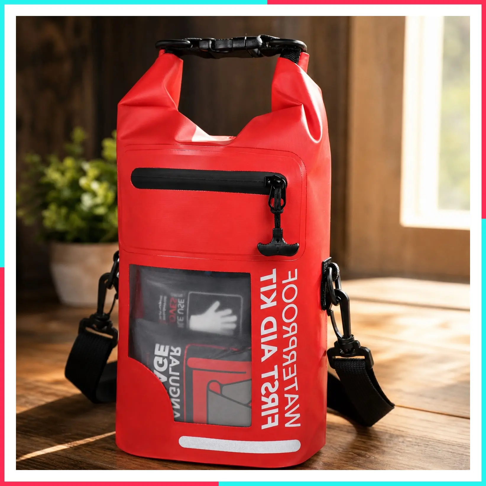250 PCS Waterproof First Aid Kit with Roll Top Reflective Dry Bag, Emergency Bug Out Bag for Boating, Camping, Fishing, Kayaking, Floating, Red