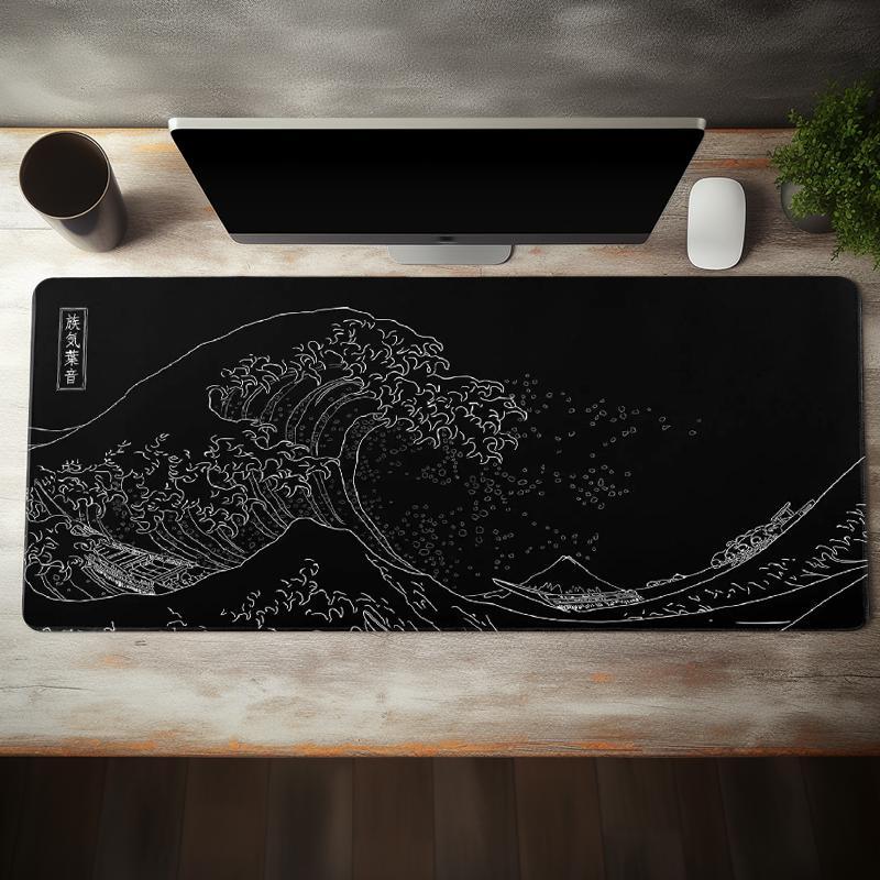 Rectangle Large Mouse Pad, 1 Count Wave Pattern Design Waterproof Mouse Mat with Non-slip Rubber Base, Smooth Desktop Mouse Pad for Home & Office, Gaming Desk Accessory