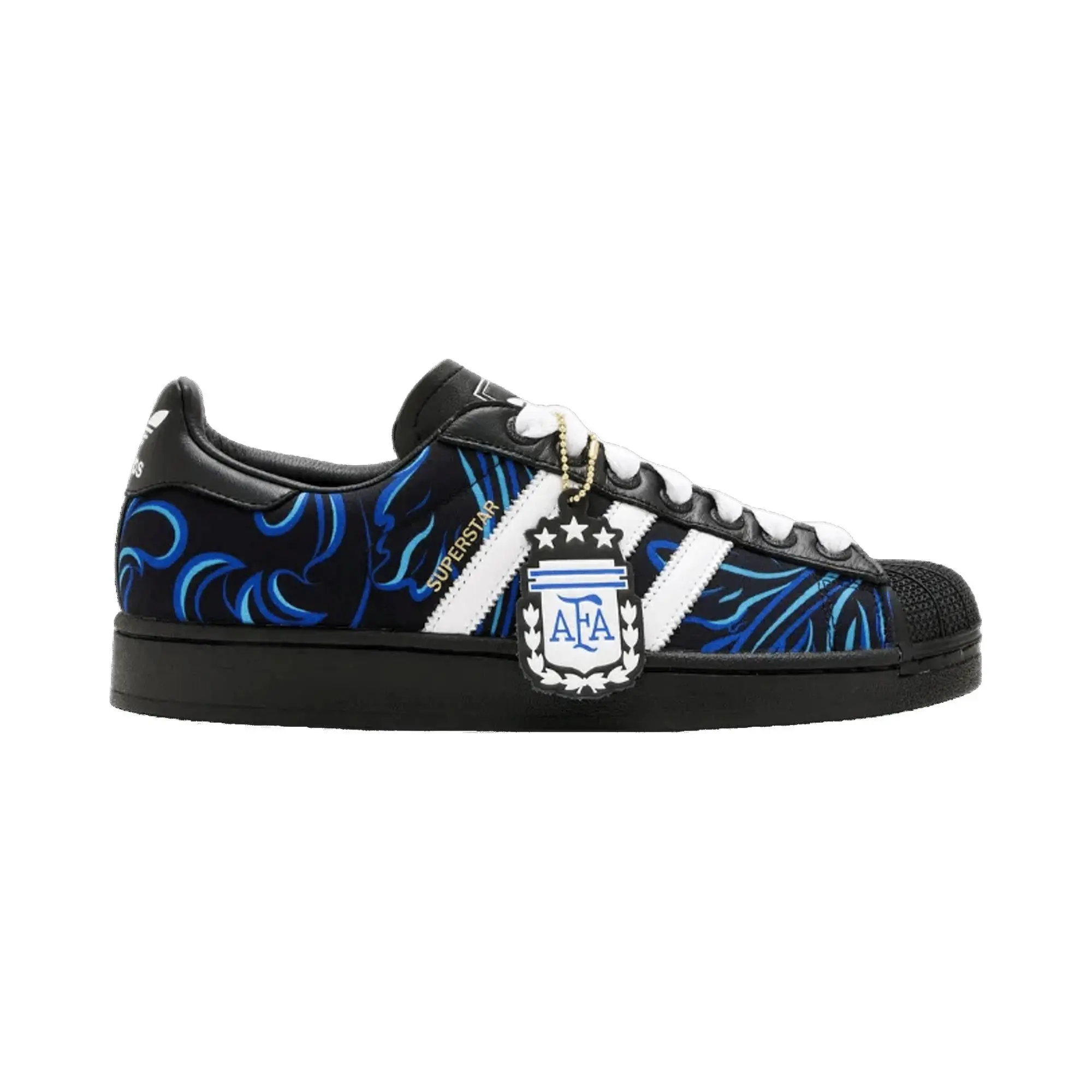 adidas Superstar 'Argentine Football Association' Unisex Round Toe Lace-Up Casual Trainers, Black/Blue/White Flag Print Everyday Wear Skateboarding Shoes, Style KJ1251