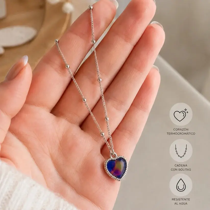 Color Changing Mood Heart Necklace for Women, Temperature Sensitive Pendant Necklace, Romantic Love Jewelry Gift for Girlfriend, Birthday & Valentine’s Day