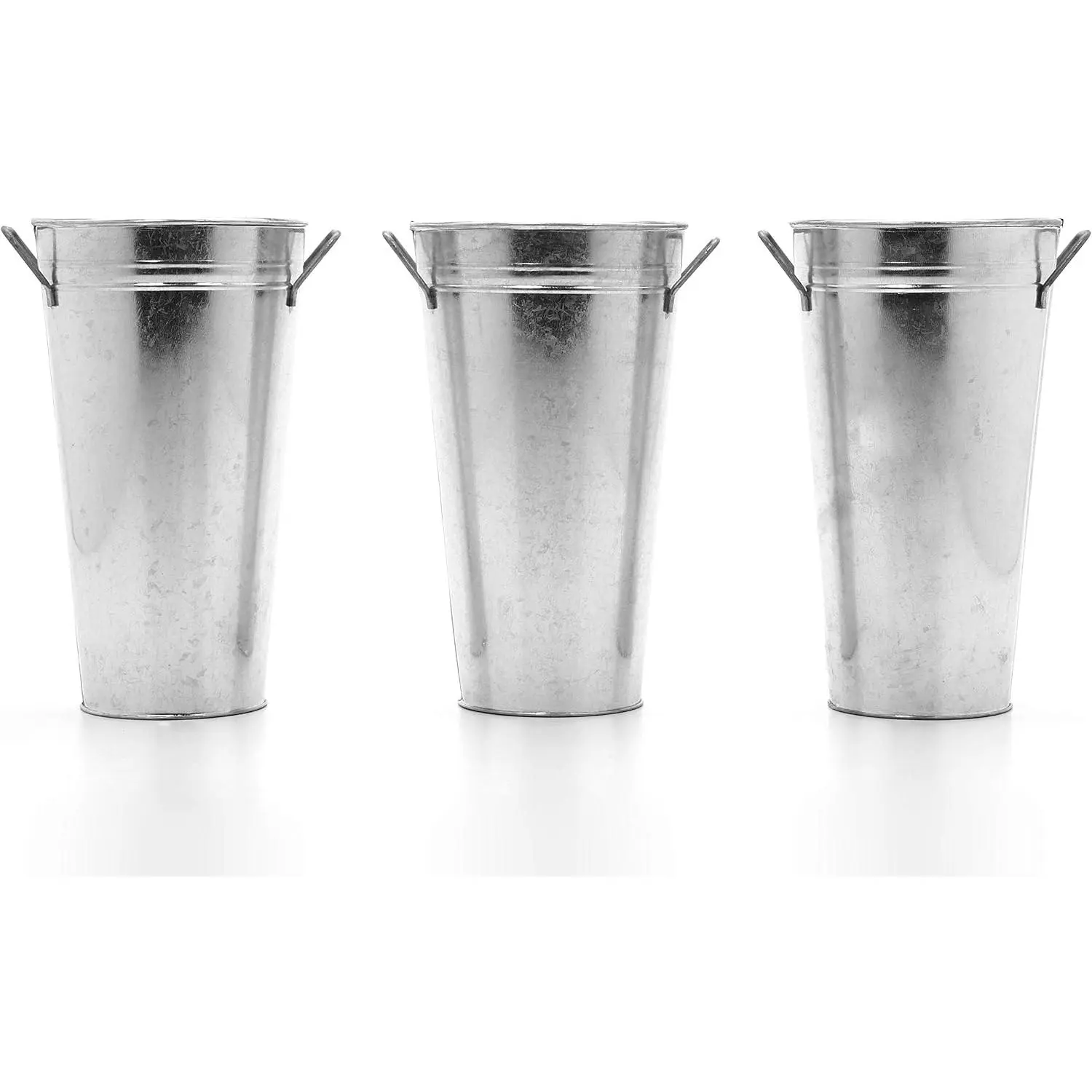Set of 3 Galvanized  Bucket Vase with Handles 5" Dia x 9" H Ideal for  Dried Floral Arrangements at  for Weddings Gifts  and  Settings O5