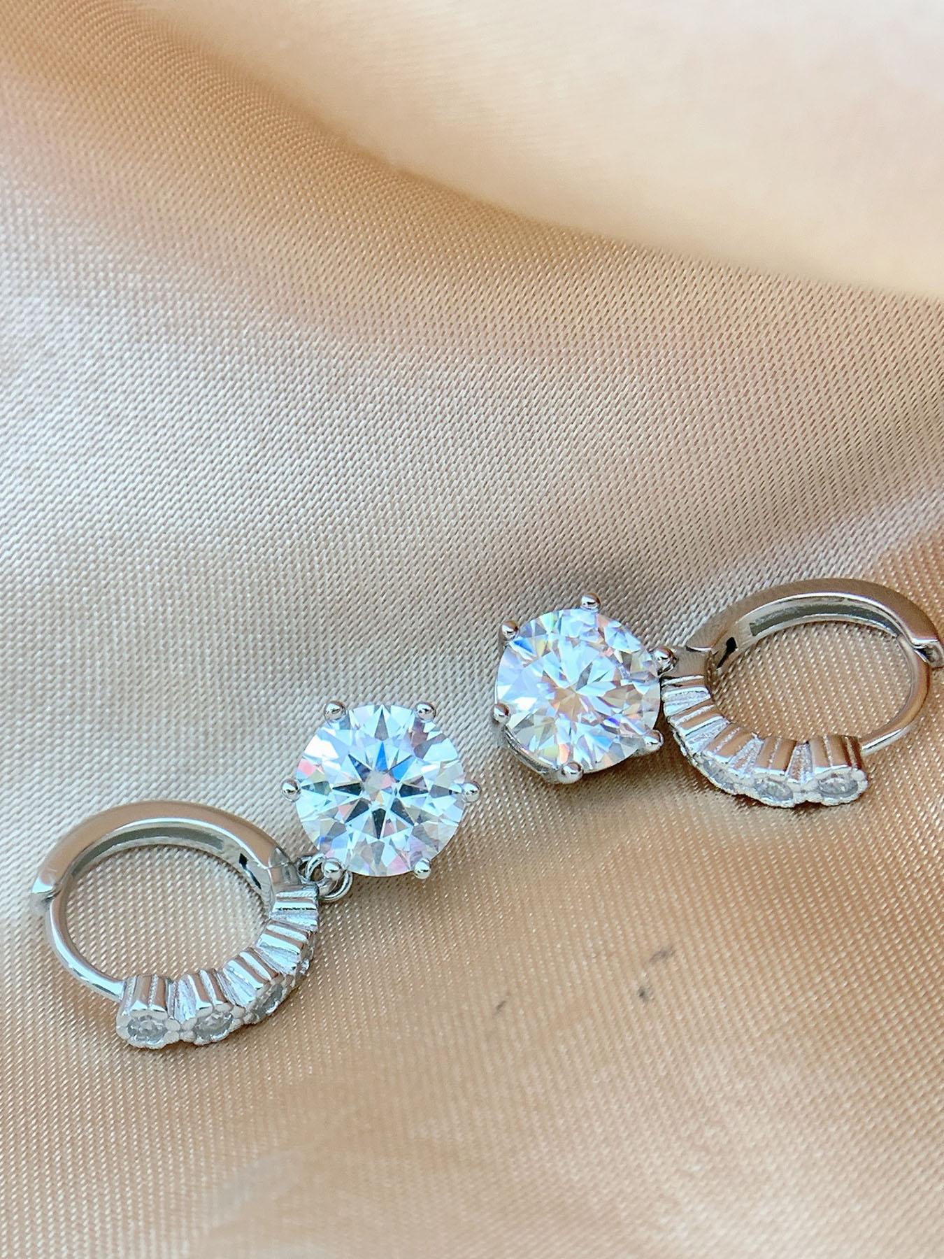 S925 Sterling Silver Synthetic Moissanite Decorated Earrings, Luxury Fashion Jewelry for Party, Daily Clothing Decor, Trendy All-match & Exquisite Jewelry for Birthday Gift