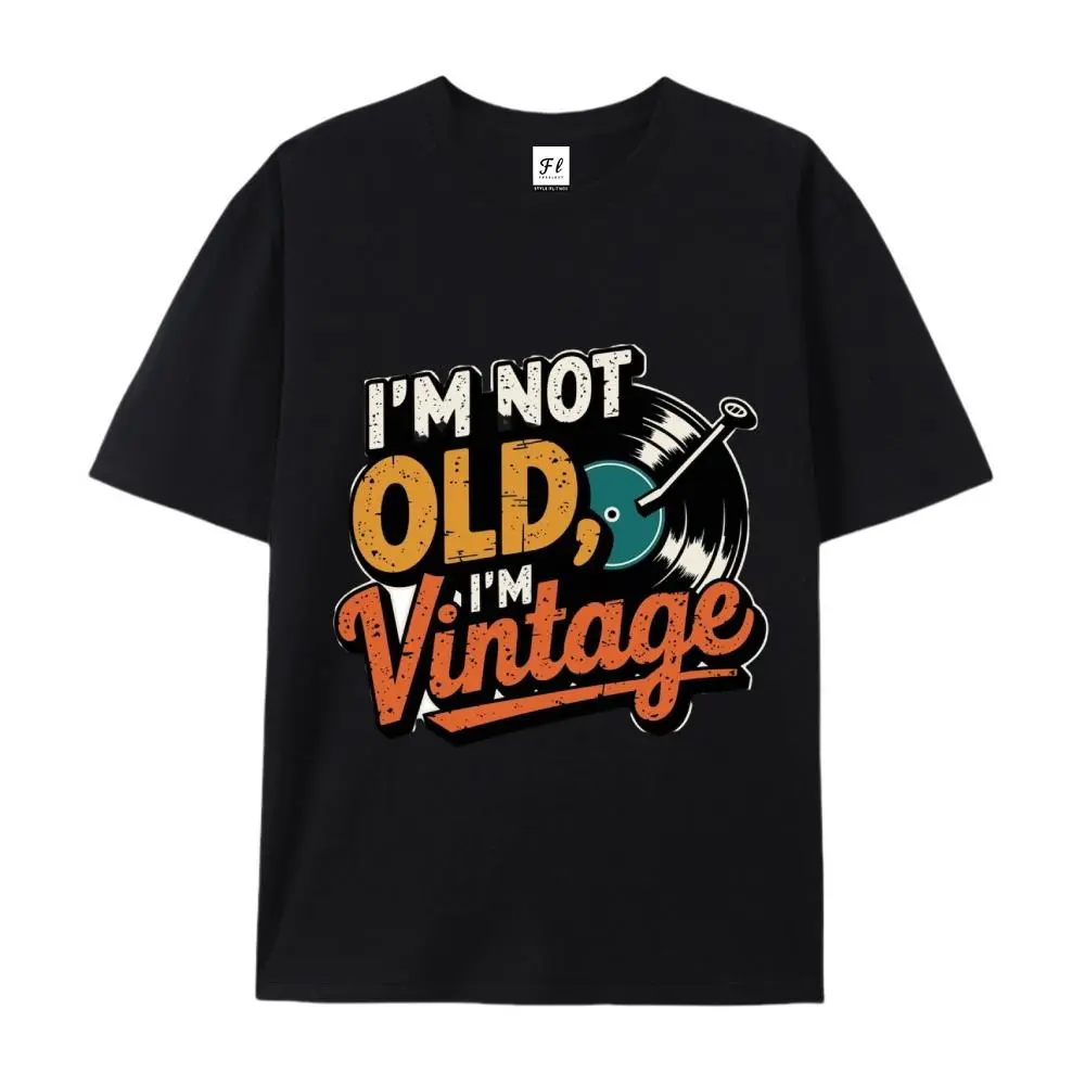 "I'm Not Old, I'm Vintage" Retro Vinyl Record Cotton T-Shirt, Funny Music Lover Graphic Tee, Comfort Casual Outfit, Perfect Gift For Vinyl Collectors & Vintage Fans, Ideal Everyday Outfit