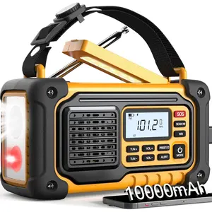 Weather Radio,10000mAh NOAA Hand Crank  Speaker Radio,Portable AM FM Shortwave Radio with Large Capacity, USB/Solar/Crank Charge, Operated, SOS  & Flashlight (Yellow)