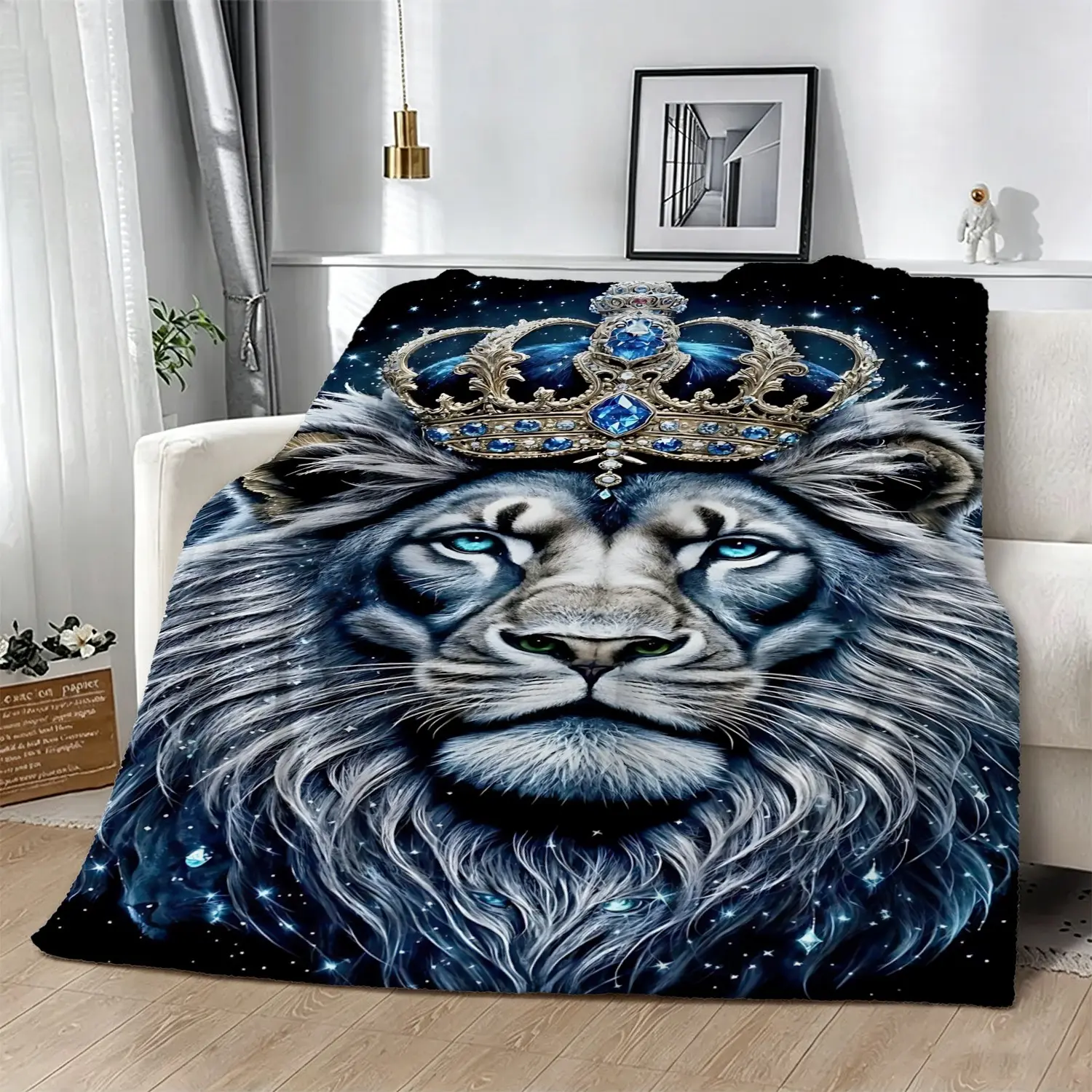 King Lion Pattern Throw Blanket, All Season Soft Warm Flannel Blanket, Perfect for Sofa Snuggling, Nighttime Bed Lounging, Office Lunch Break Naps, Indoor Leisure Relaxation, Outdoor Camping Trips