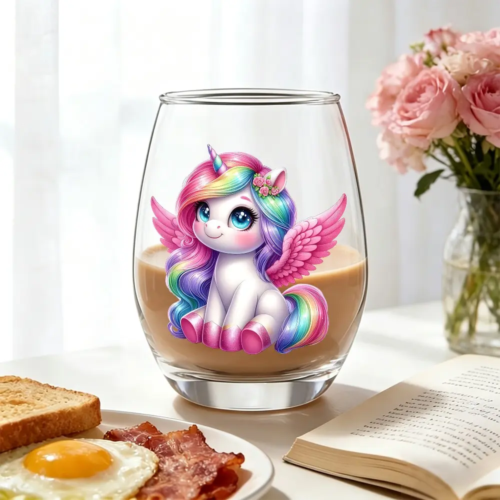 Unicorn Design Stemless Wine Glasses, Champagne And Whisky Glass, Party Cups for Indoor Outdoor Perfect for Home Office Bar Weddings And Toasts, 12oz, Colorful Unicorn Pattern, Perfect for Birthday Celebration And Gatherings, Christmas Gifts