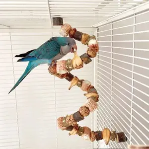 Parrot Bird Chew Toys for Cage – Natural Wood Climbing Ladder with Pineapple & Nut Shaped Enrichment Toys, Interactive Foraging Toy for Parrots, Budgies & Small Birds