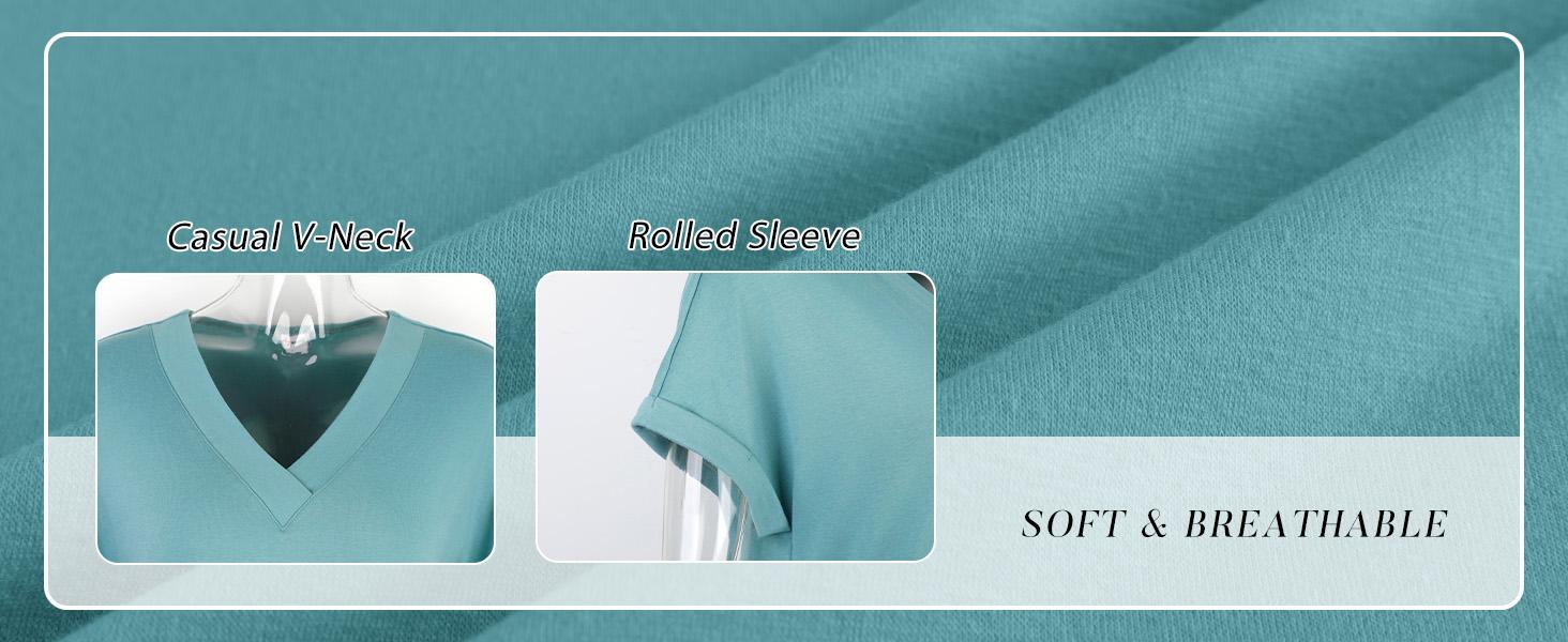 WIHOLL 3/4 Length Sleeve Womens Tops V Neck Casual Tunic Tops Basic Shirts Loose Fit Blouse