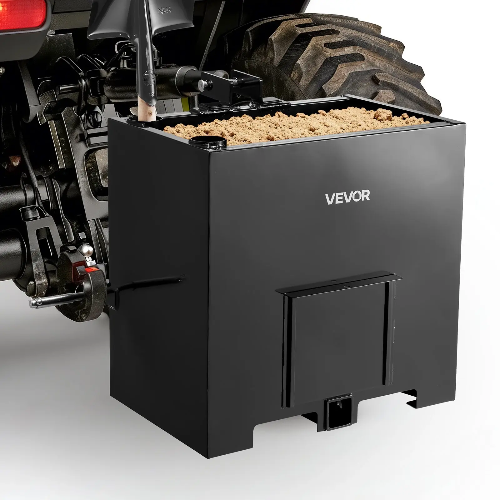 【toolupgrade】VEVOR 800lb Capacity 3-Point Category 1 Tractor Ballast Box, Heavy-Duty Steel Loader Attachment with 2-Inch Hitch Receiver, 5ft Large Volume & Sliding Door, Black