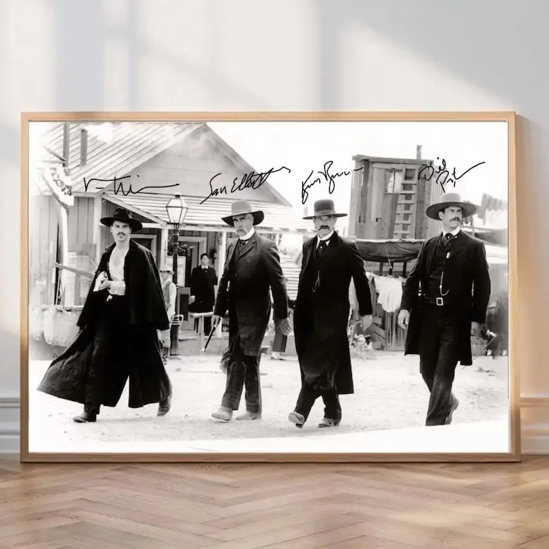 Vintage Tombstone Movie Poster - Wyatt Earp, Doc Holliday & Earp Brothers Walking Scene, Artistic Minimalist Western Painting, Decorative Room Wall Art Print for Home Decor