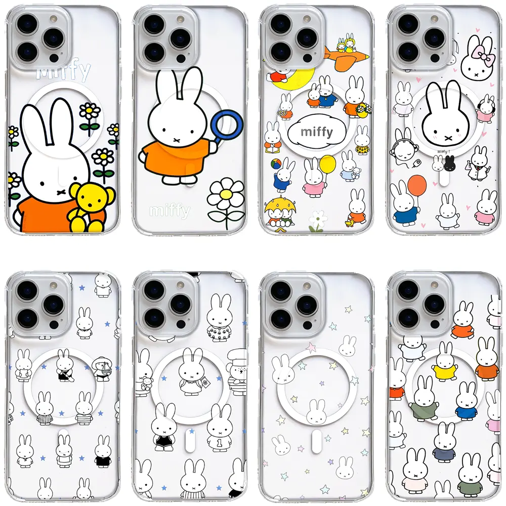 Popular Hot IP Miffy Cute White Rabbit Transparent MagSafe Phone Case for iPhone 17/16/15/14/13/12/11 Pro Max/Pro/Plus & Samsung S23/S24/S25/S26 Ultra/Plus,Perfect for Kawaii Cartoon Lovers Birthday Holiday Gifts