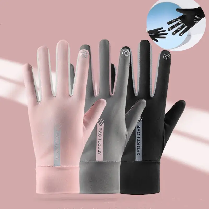 1 Pairs Ice Silk Touch Screen UV Protection Gloves, Quick Dry Breathable Thin Full Finger Sun Gloves, Biking Gloves, for Cycling Driving Summer Outdoor Sports