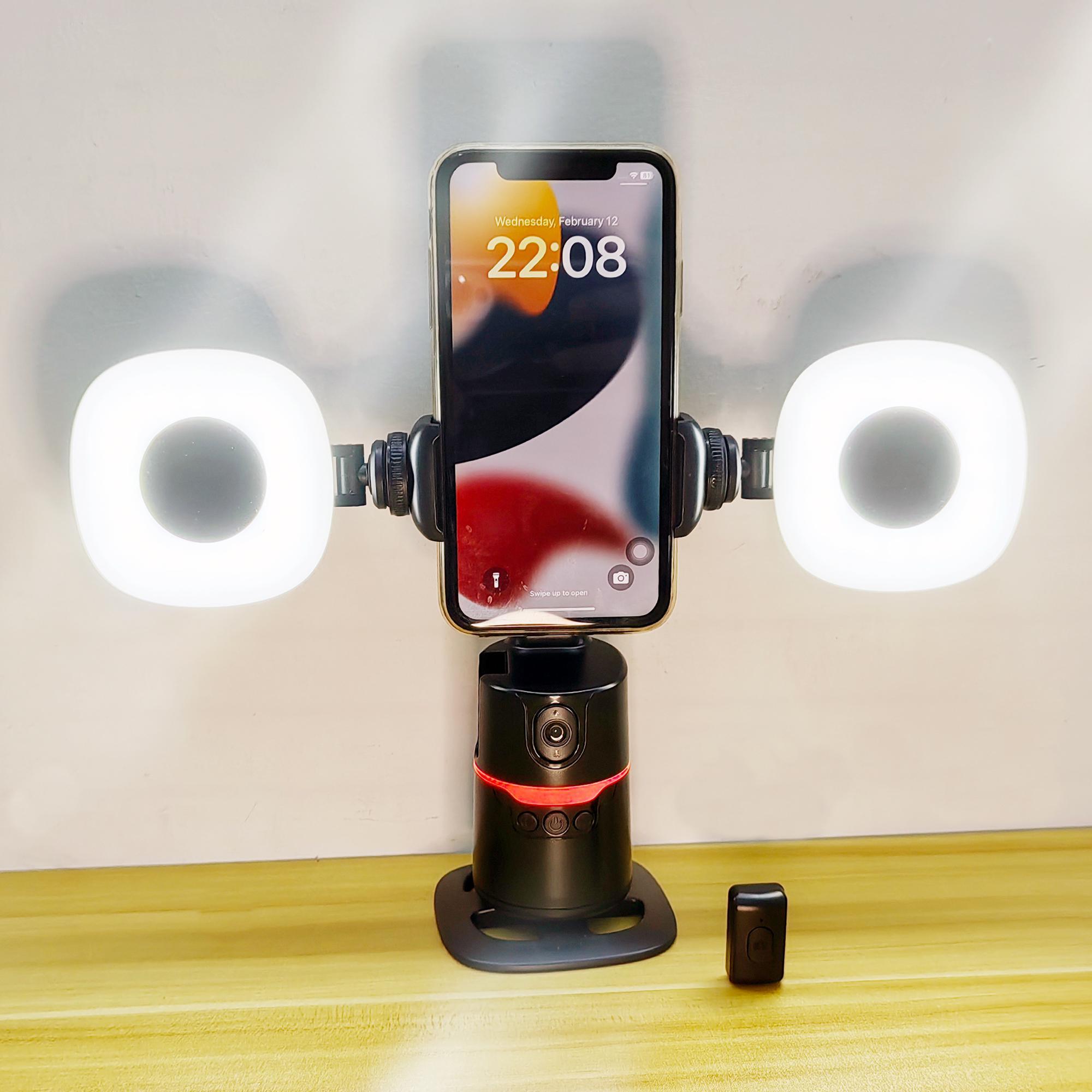 360-degree Rotatable Selfie Stick, Selfie Stand, Smart Face Tracking Phone Gimbal Stabilizer with 2 Rechargeable Fill Lights, Phone Accessories for Video Recording