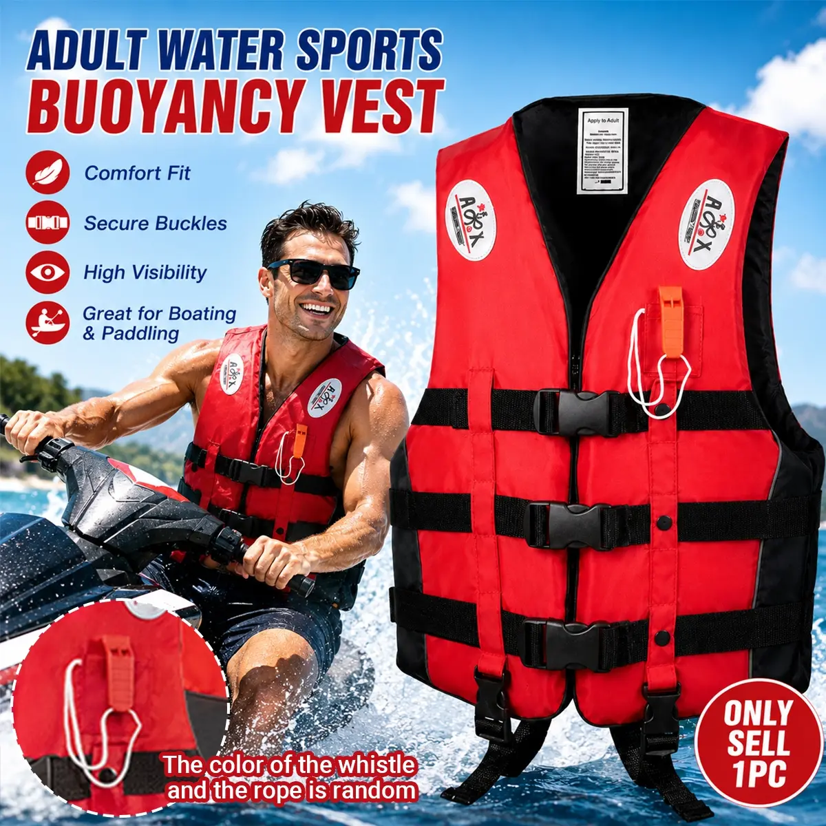 M-XXXL Adult Buoyancy Swim Vest for Men Women, Thickened Water Sports Jacket Style with 3 Quick-Release Buckles, Adjustable Fit, Lightweight Breathable Fabric and High Float Support for Boating, Fishing, Kayaking, Swimming and Pool Training