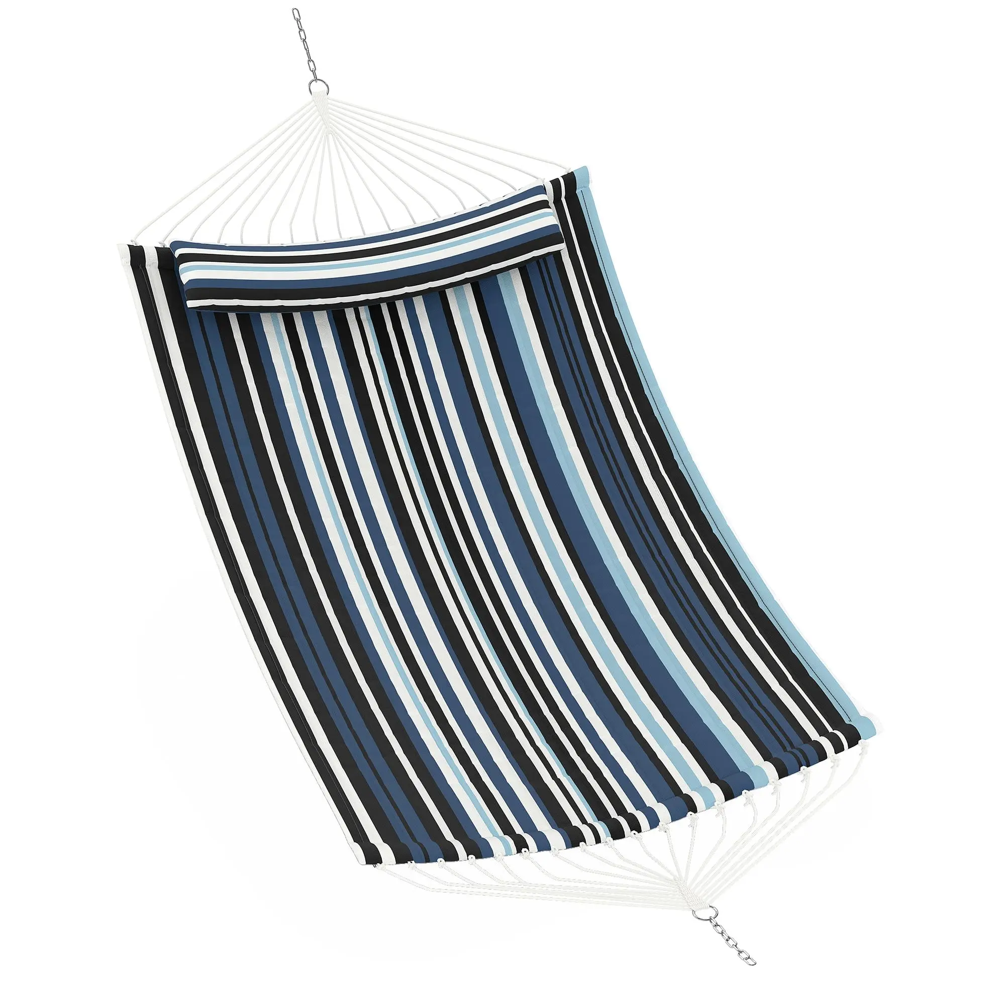 Durable Comfortable 12FT Double Quilted 2 Person Outdoor Hammock, Weather Resistant Curved Spreader Bar with Pillow & Side Pockets, 450 lbs Weight Capacity for Backyard and Patio