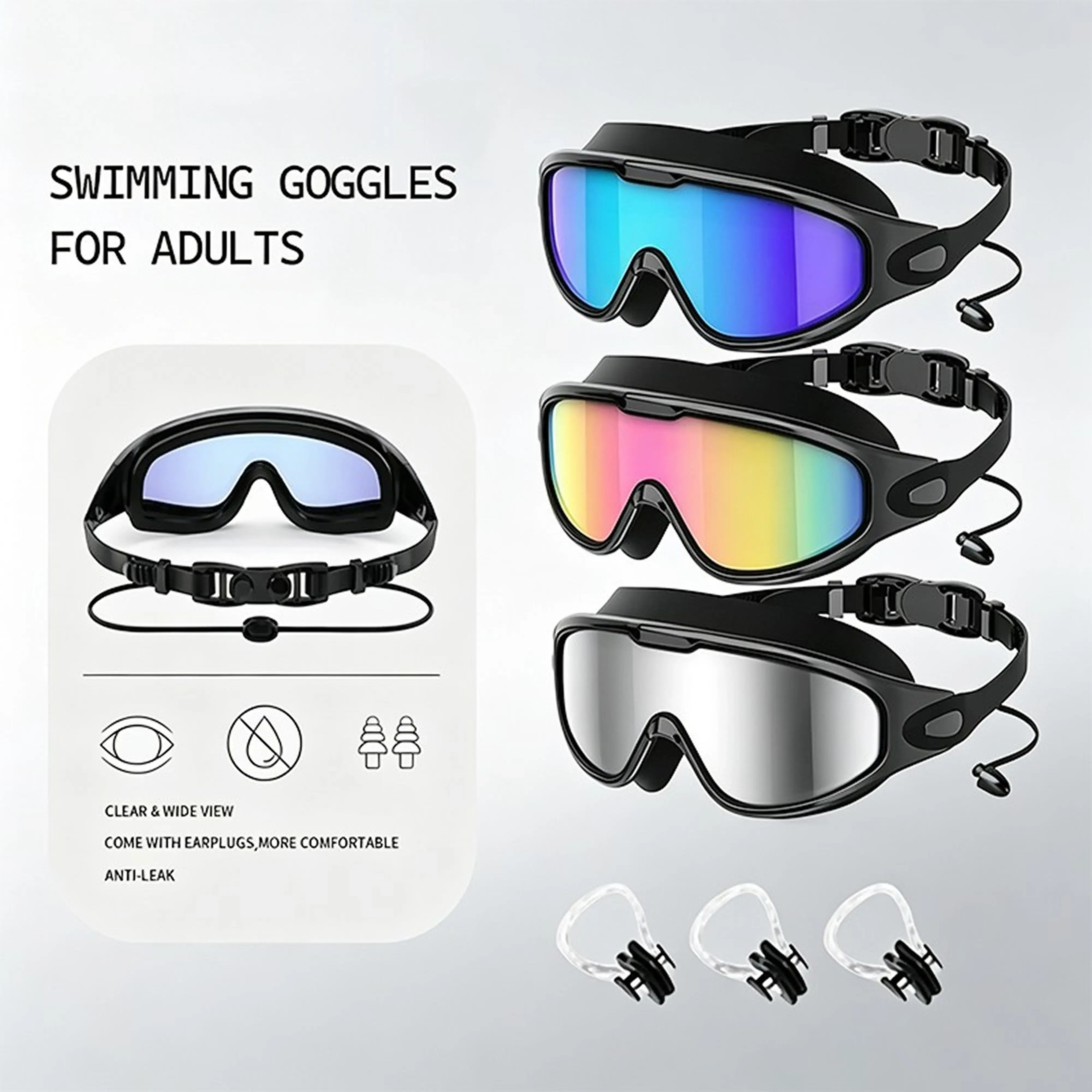 3-Pack Swim Goggles with Nose Clip for Adults and Teens, Leak-Proof Outdoor Swimming Goggles, Comfortable and Stylish Swimming Accessories for Pool, Beach and Open Water #GLOBAL PICKS