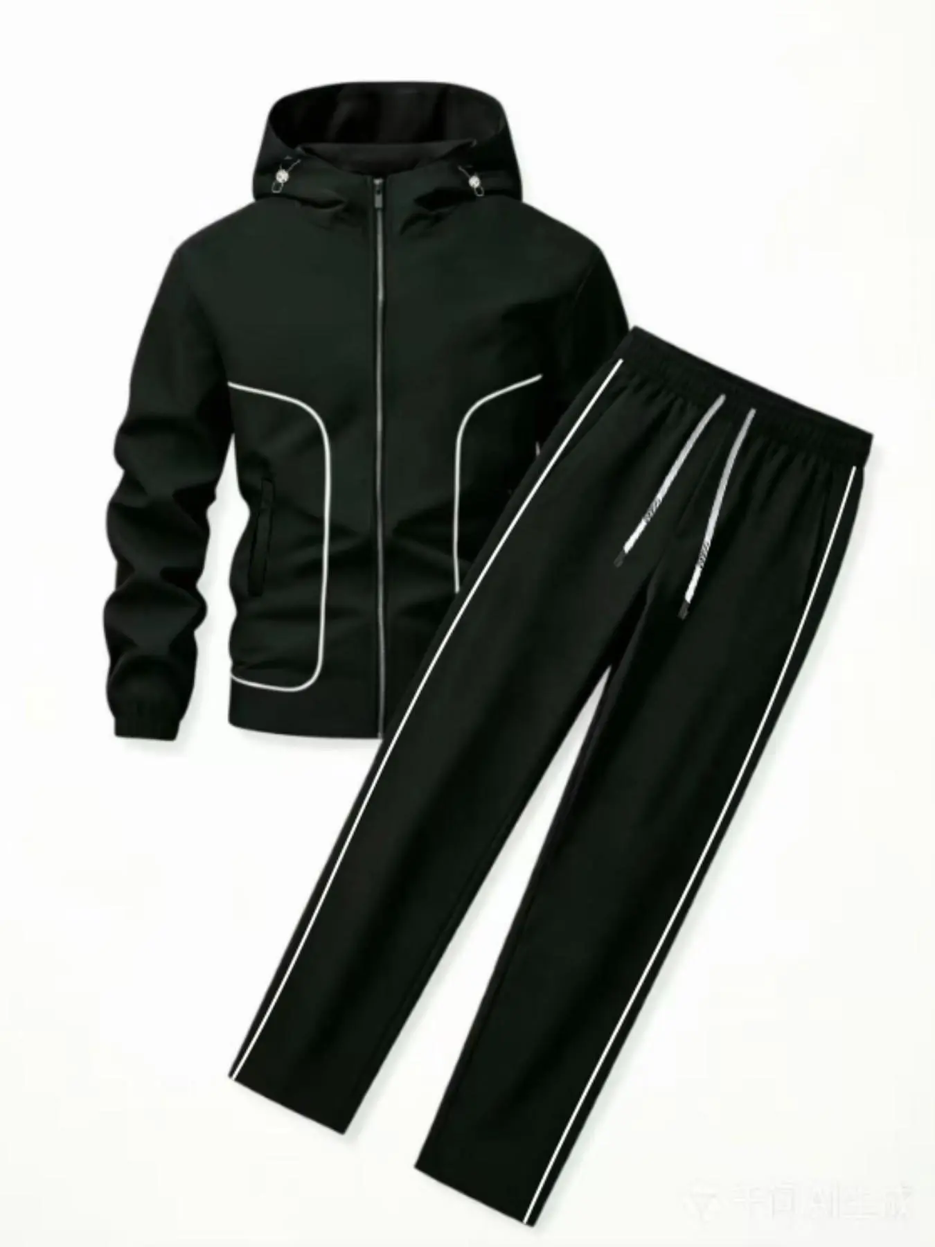 Outdoor Hooded Windproof Jacket + Elastic Drawstring Straight Leg Pants Set, Casual Sporty Versatile Two-Piece, Loose Tracksuit, Casual Activewear Set, Casual Sports Tracksuit