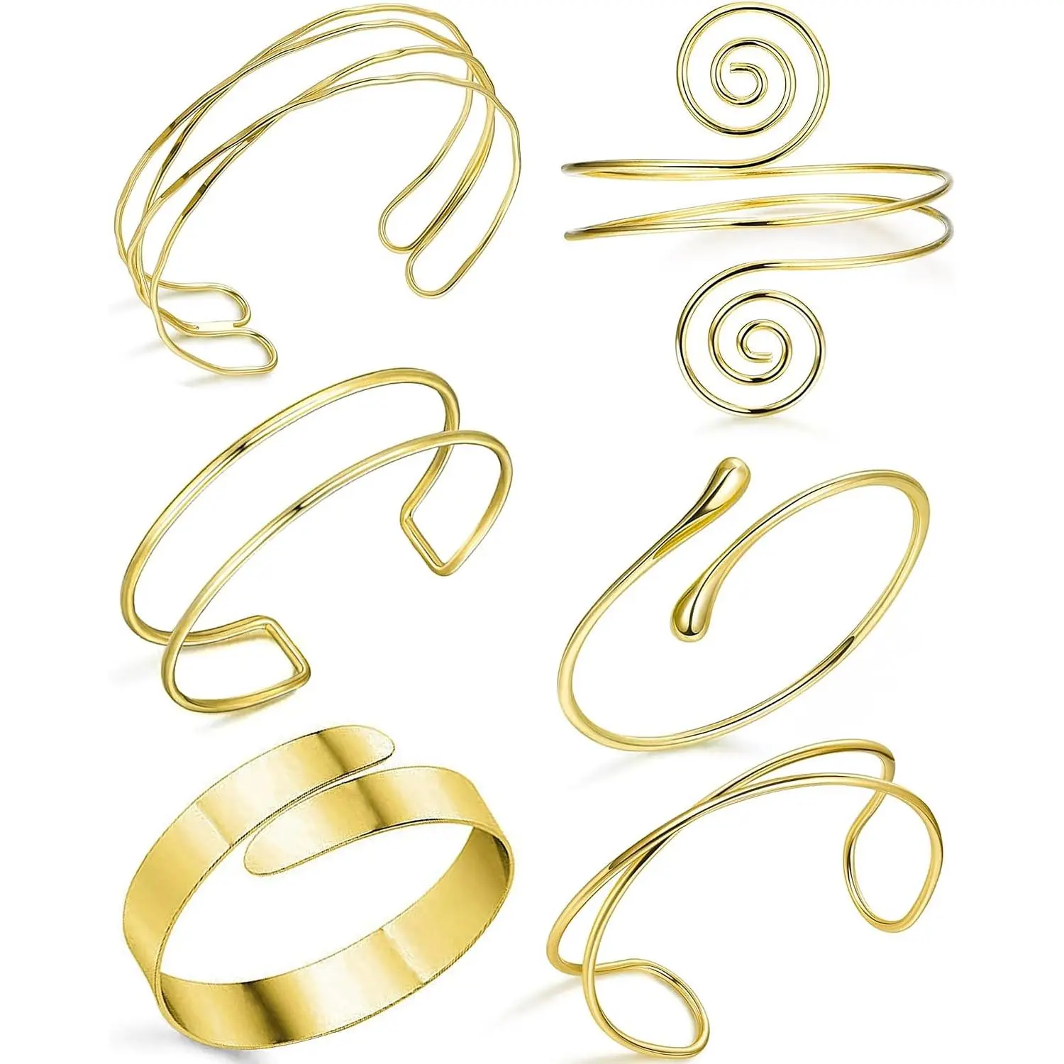 6 count  Arm Cuff for Women Upper Arm Bangle Bracelet Open Adjustable Minimalist Armband for Summer Beach Arm