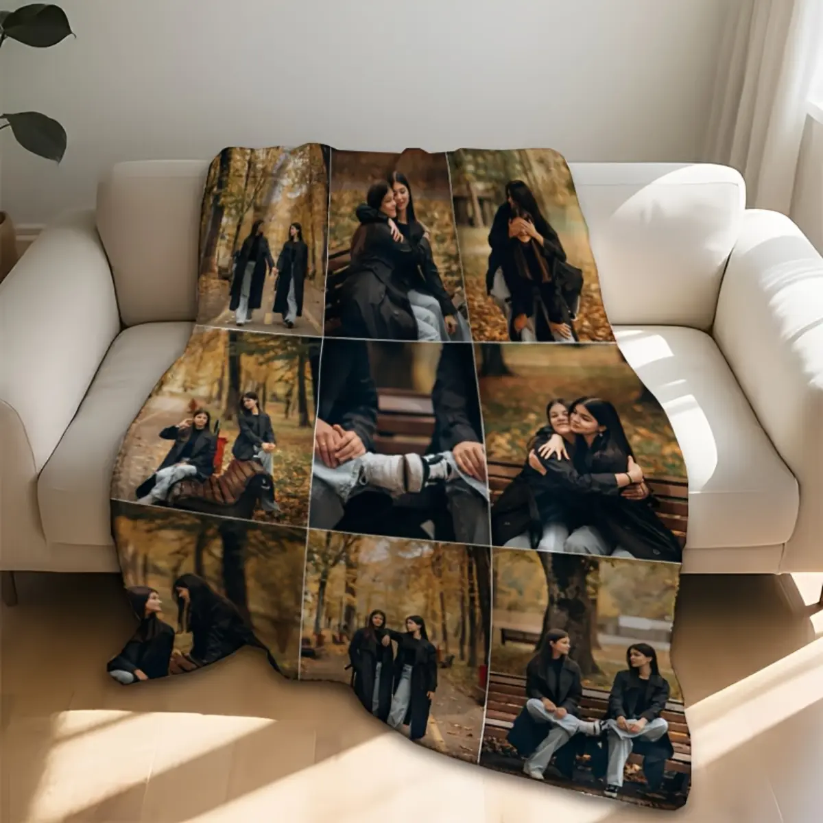 1pc Customized 9-Photo Printed Flannel Blanket - Graphic Throw Blanket, Heartwarming Gift, Home Decor Piece, Multifunctional, Lightweight Softness, 4-Season Indoor Use, Machine Washable, Personalized Name Option, Sofa Bed Companion