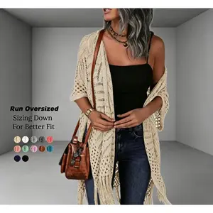 Womens Knit Cardigan Oversized Open Front Outwear New Spring & Summer Hollow Out Crochet Tassel Lightweight Kimonos Sweater Outdoorfun 2026 Womenswear Overall Style Knitwear Piece Tops thin