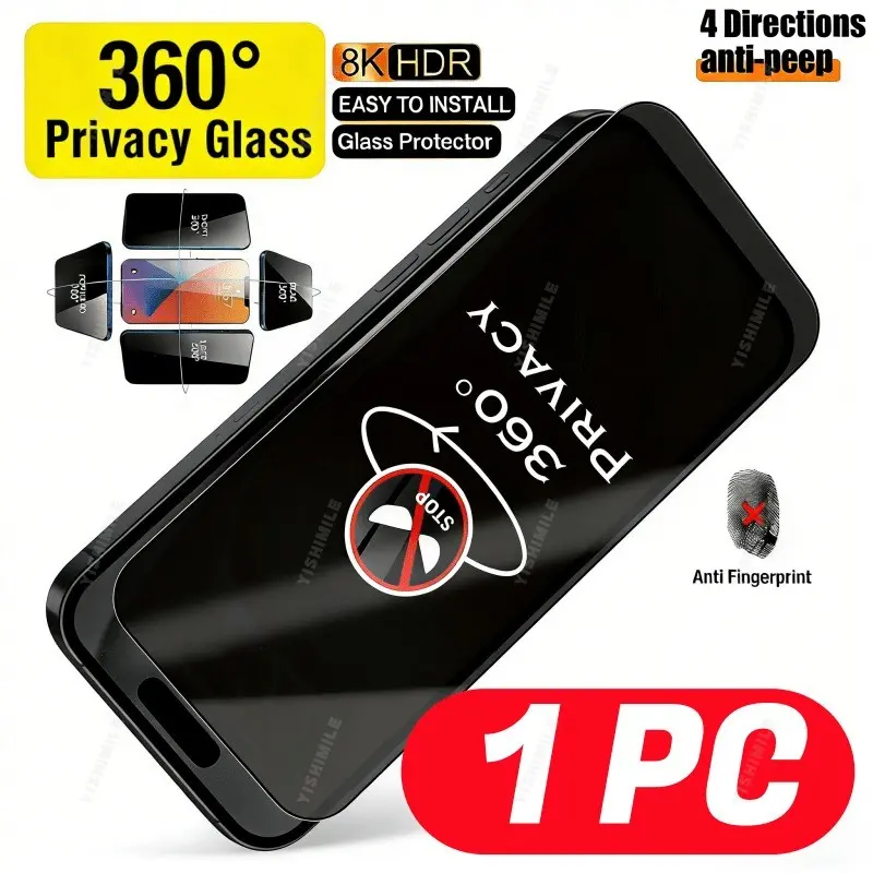 Iphone17/16/15/14/13/12/11 Pro Max 360° Privacy Tempered Glass, 8k HD Anti-Fingerprint Full Screen Protector, Customized Phone Screen Guard