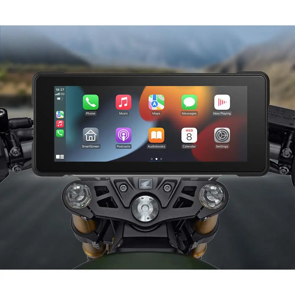 6.86 in Motorcycle Smart Display with Handlebar Mount, CarPlay, Android Auto, 1080p Camera + GPS Tracking, IPX8 Waterproof Recorder, TPMS, Riding Aid, Riding Station & Wireless Sync