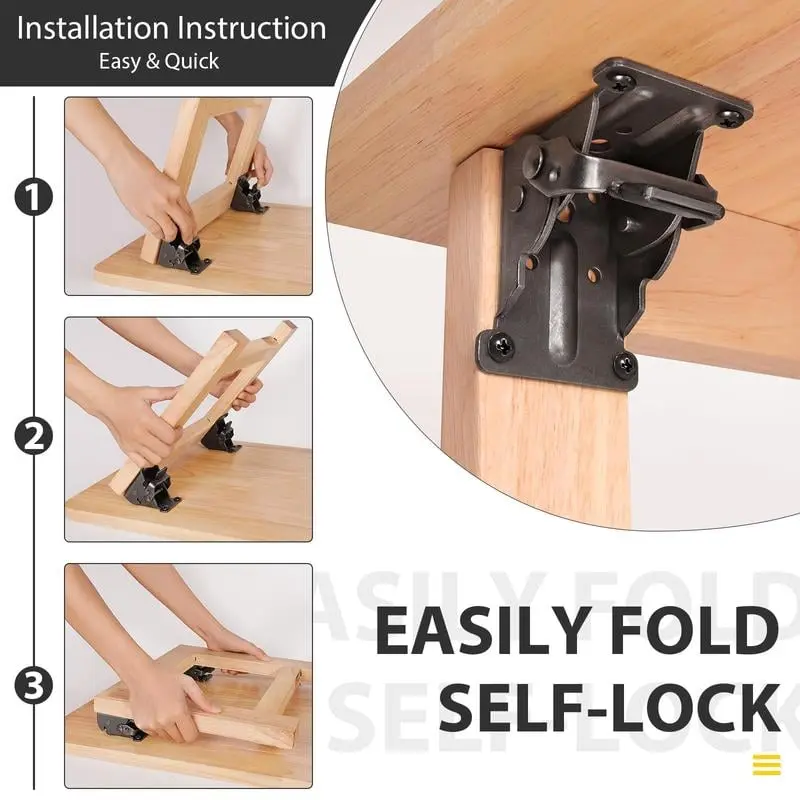 Heavy-Duty Foldable Leg Metal Brackets for Furniture - Self-Locking Hinges, Steel Plates, High Load Capacity, Foldable Legs