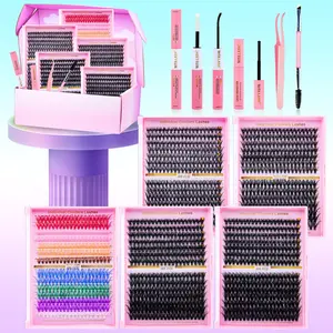 RITALASH 1400pcs D Curl Gift Cluster Lash Kit DIY Individual Eyelashes Large Capacity Lashes Mixed Lengths Soft And Comfortable False Eyelashes Kit DIY at Home with Bond and Seal Tweezer Remover and Brush