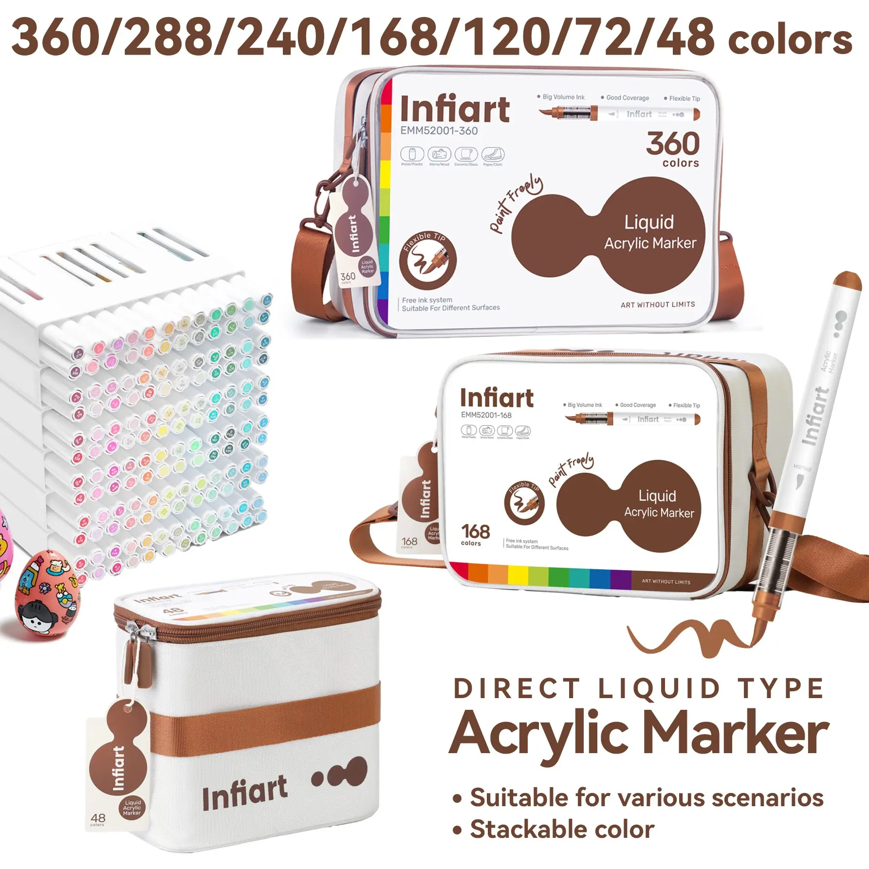 48-360 Color Acrylic Markers, Professional Quality, Scratch-Resistant, Ideal for Beginners/adults, Large Pack with Storage Box, Waterproof Art Markers