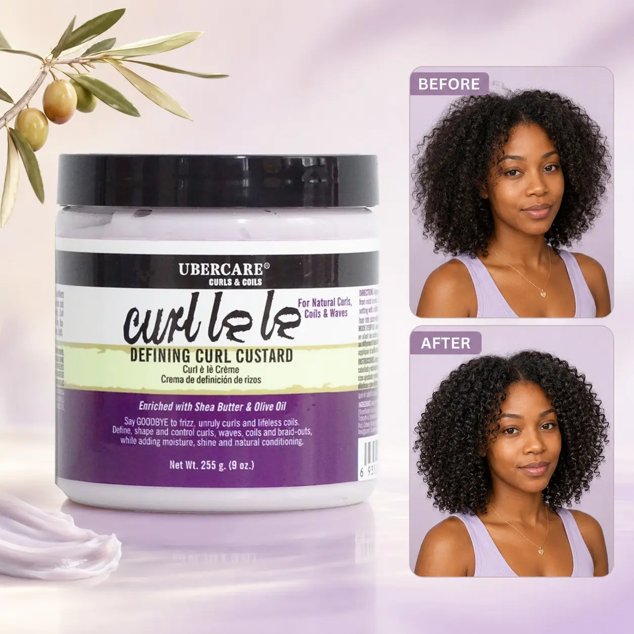 Curl Defining Custard Cream for Curly Hair, Curl Enhancer for Curls, Coils, Waves & Braid-Outs, Frizz Control with Shea Butter & Olive Oil, 9 oz