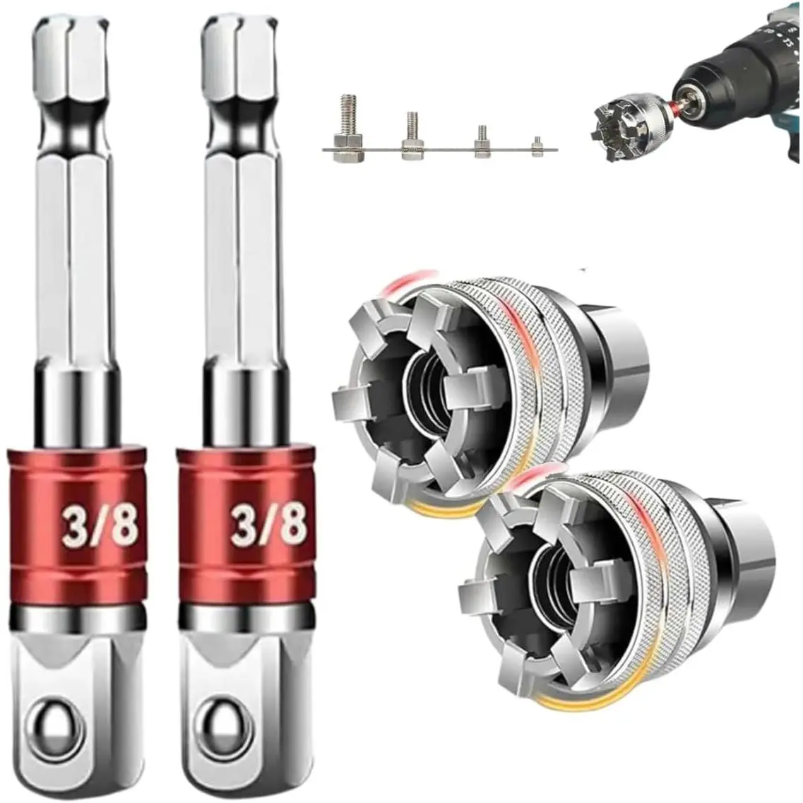 Universal Adjustable Socket Wrench Set, Multi-Function Tool with Hex Drill Adapter, Fits 10mm-19mm Nuts and Bolts, Ideal for Ratchet, Torque Wrench, and Power Drill, 2 Pieces
