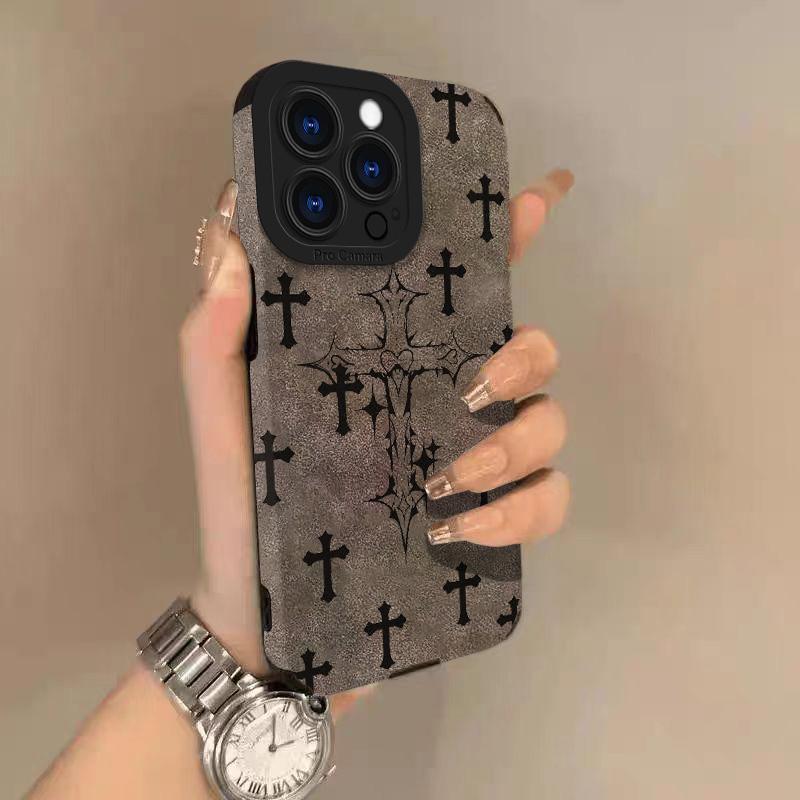 Black cross-patterned phone case, compatible with iPhone 17, Pro Max, Air 16, 16e, 15, 14, 13, 12, 11, Pro Max Plus, X, XS, MAX, XR, back cover.